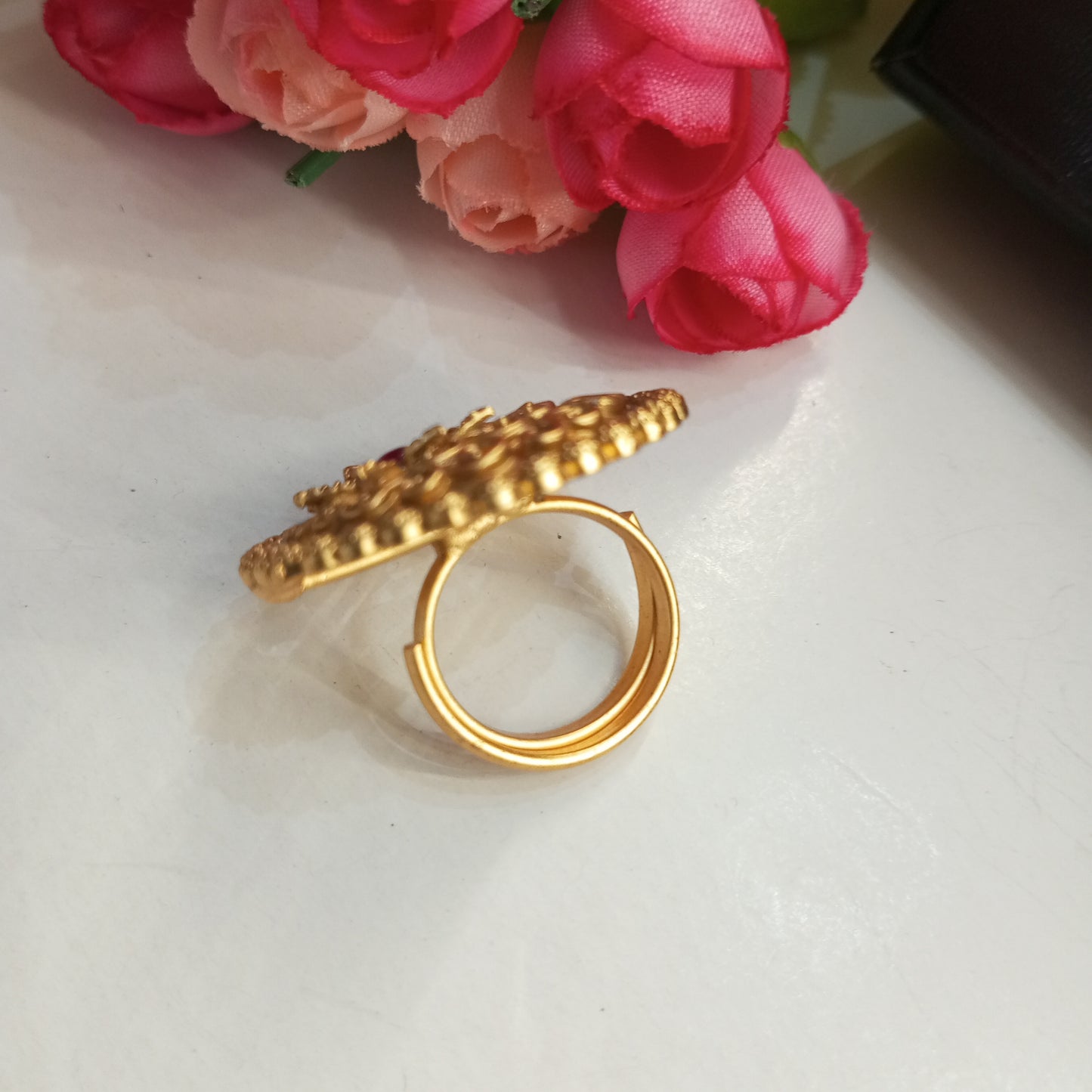 Matte Finish Adjustable Ring- Flower and Leaf design