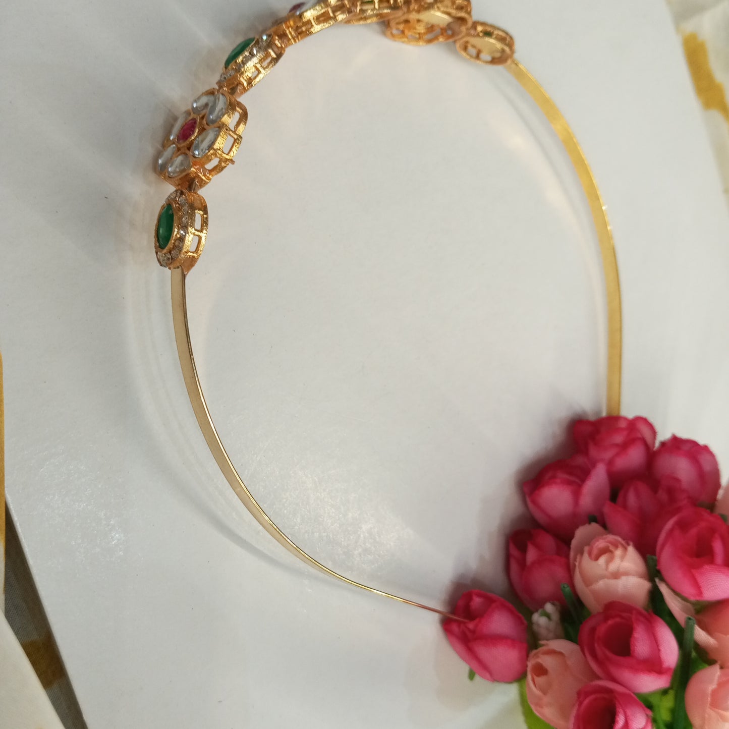 Mathapatti Headband- Red and Green Flower Design