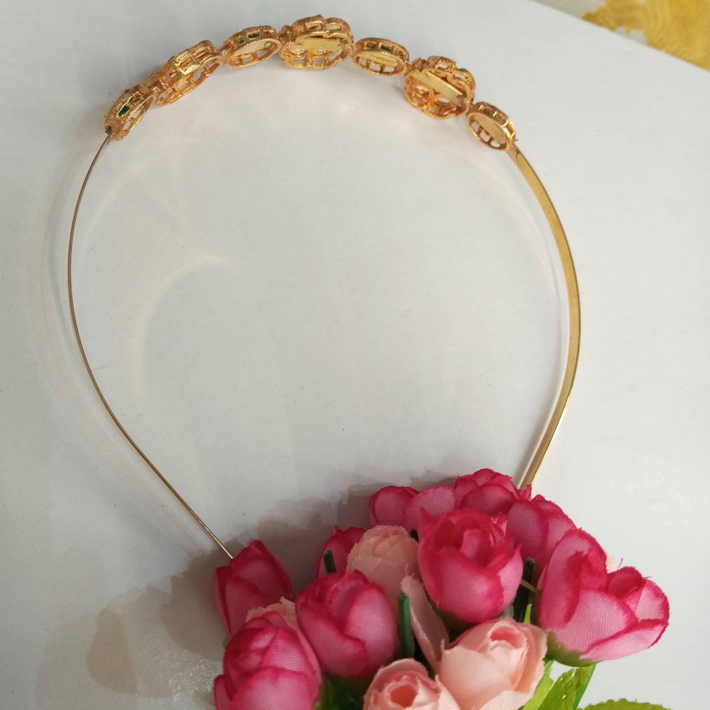 Mathapatti Headband- Red and Green Flower Design