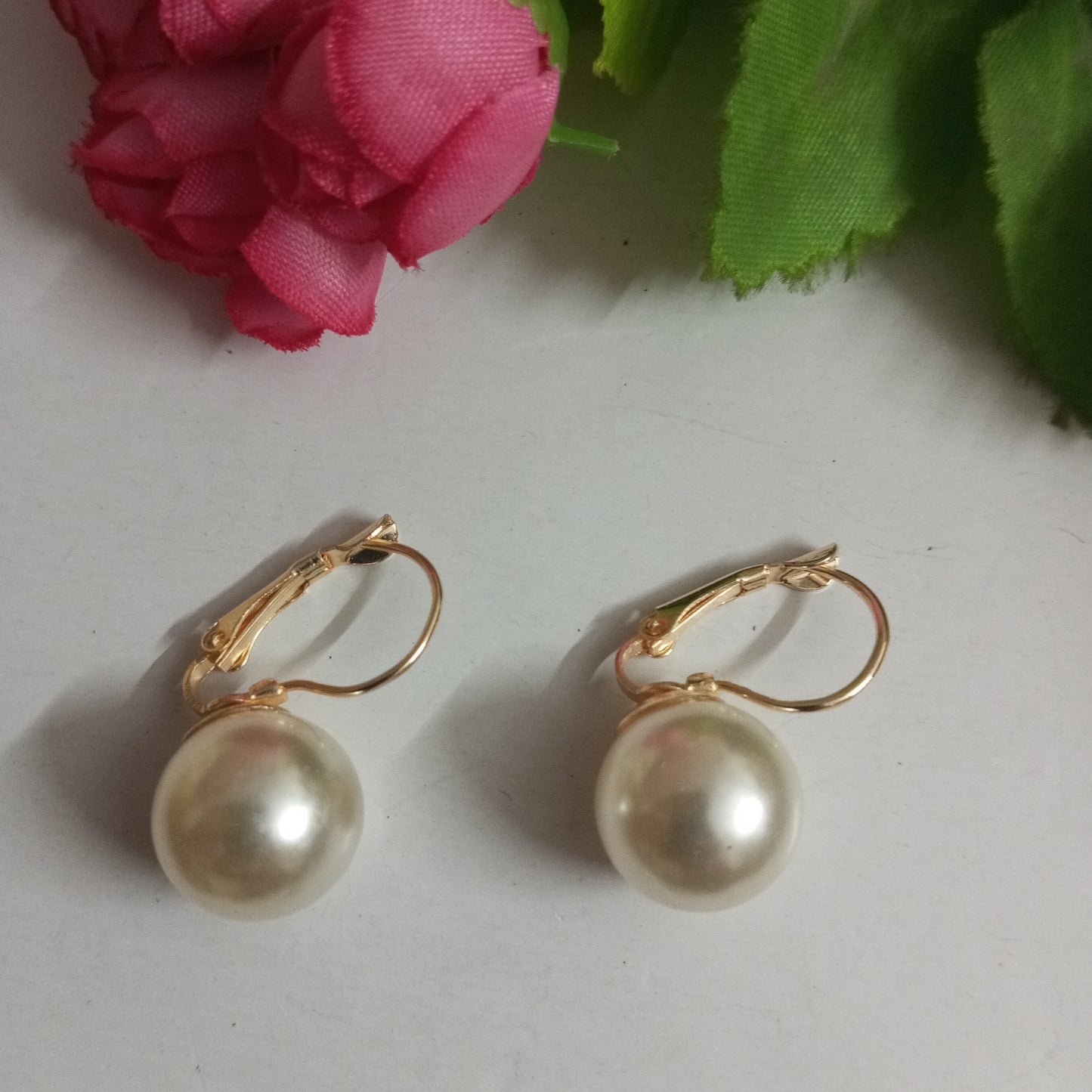 Gold Toned Pearl Drop Earrings