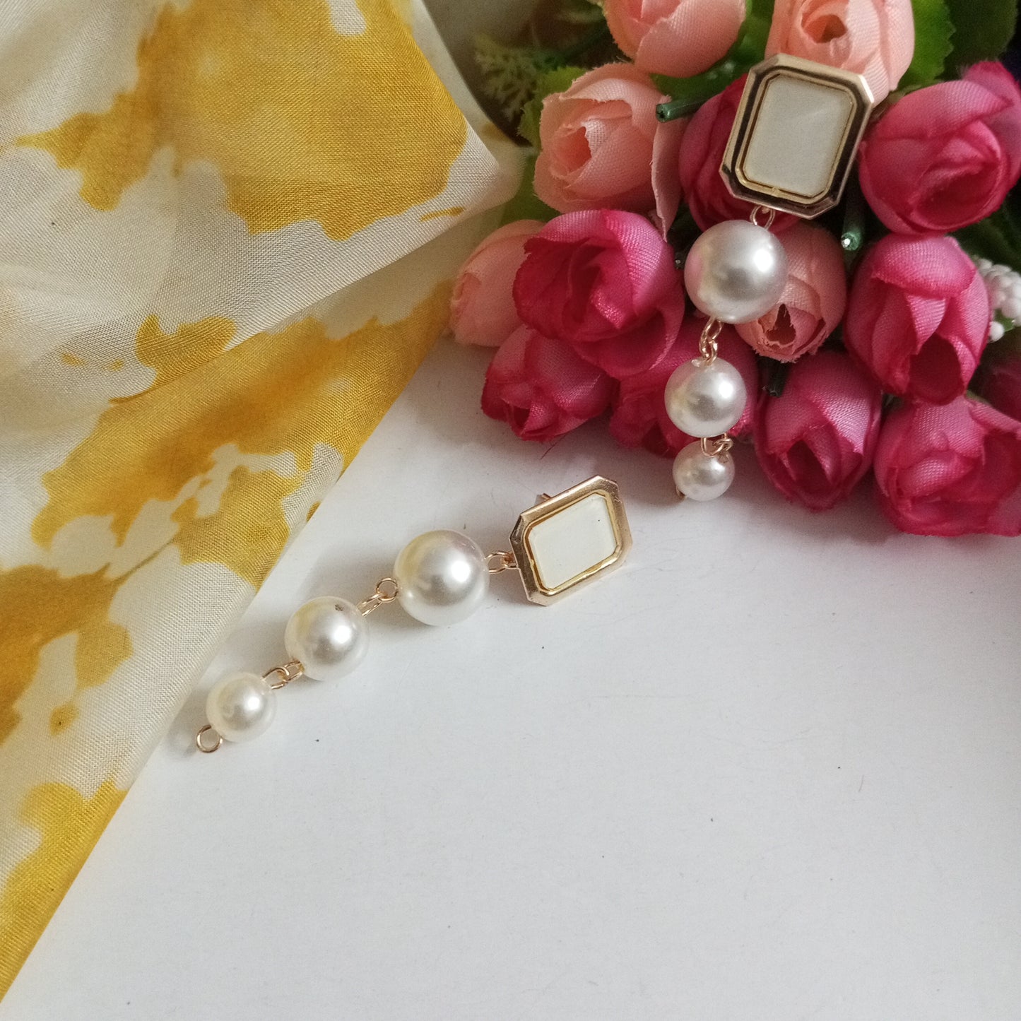 Gold Toned Drop Pearls Earrings