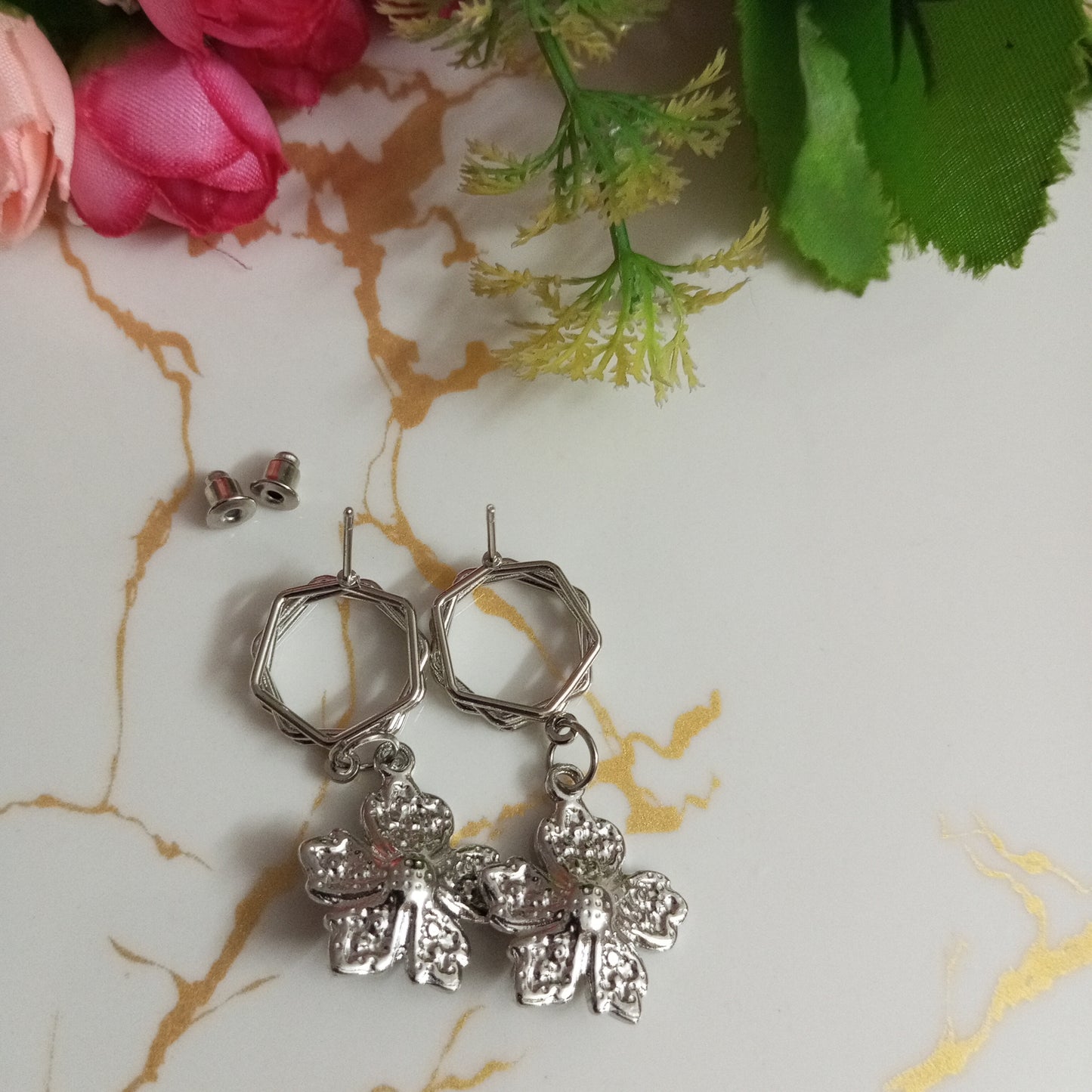 Cute Earrings with cz studded Black flower