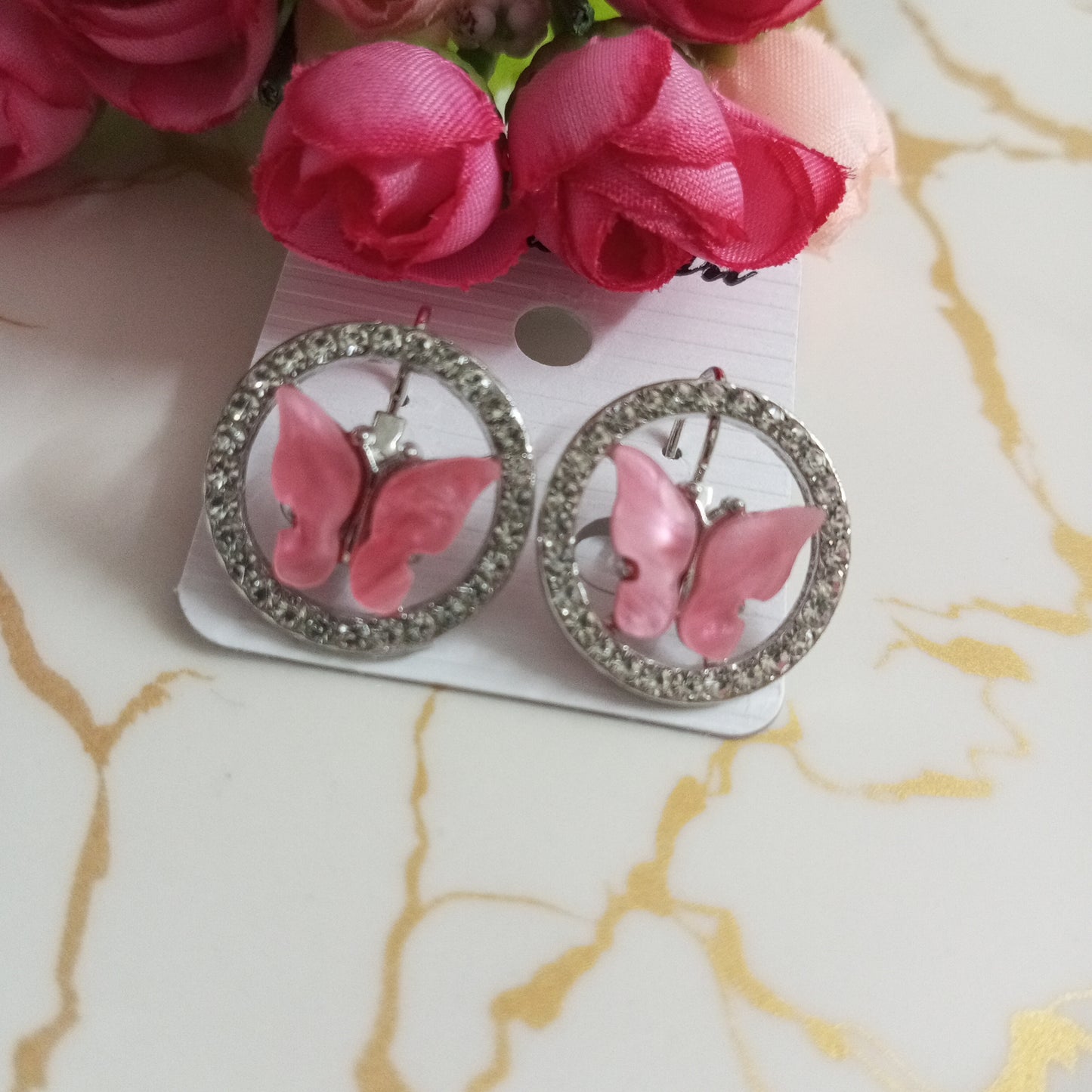 Silver cz studded Cute Butterfly Earrings