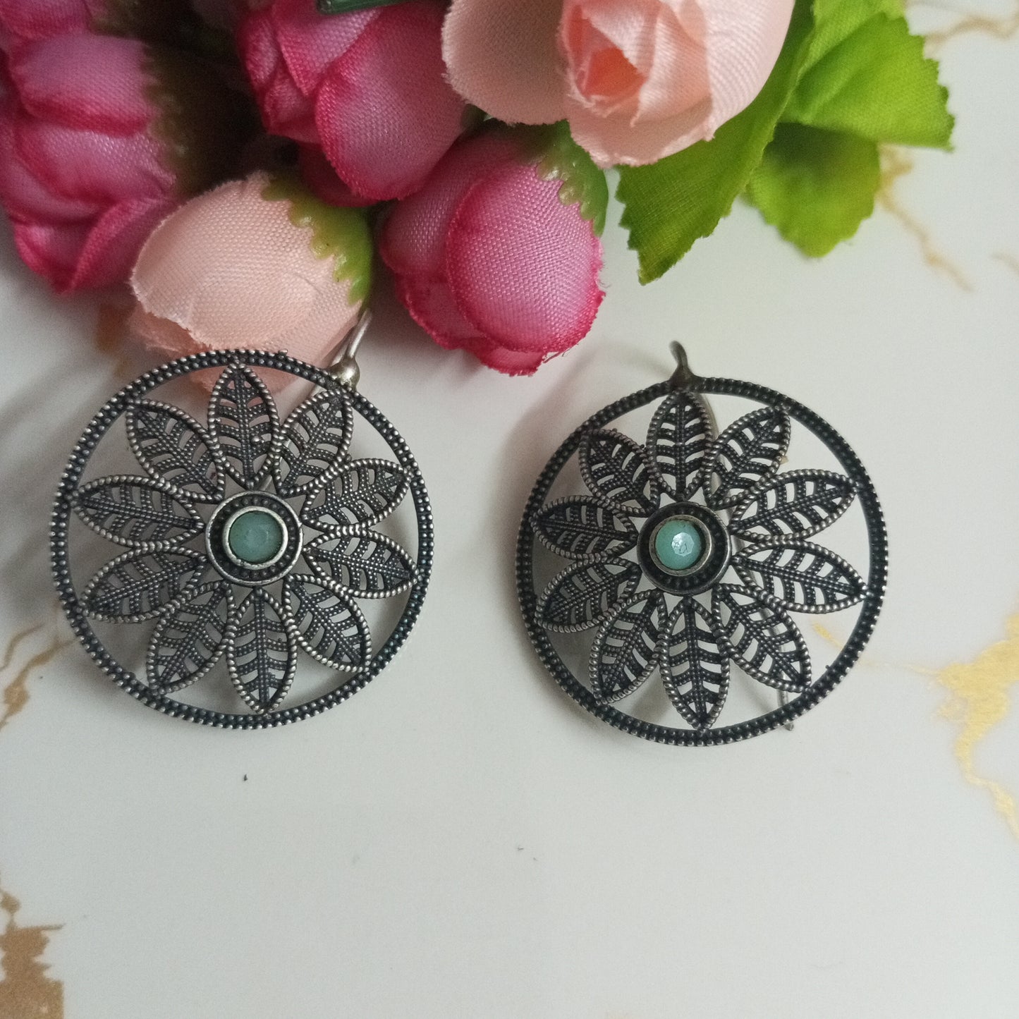 Oxidised Earrings flower design