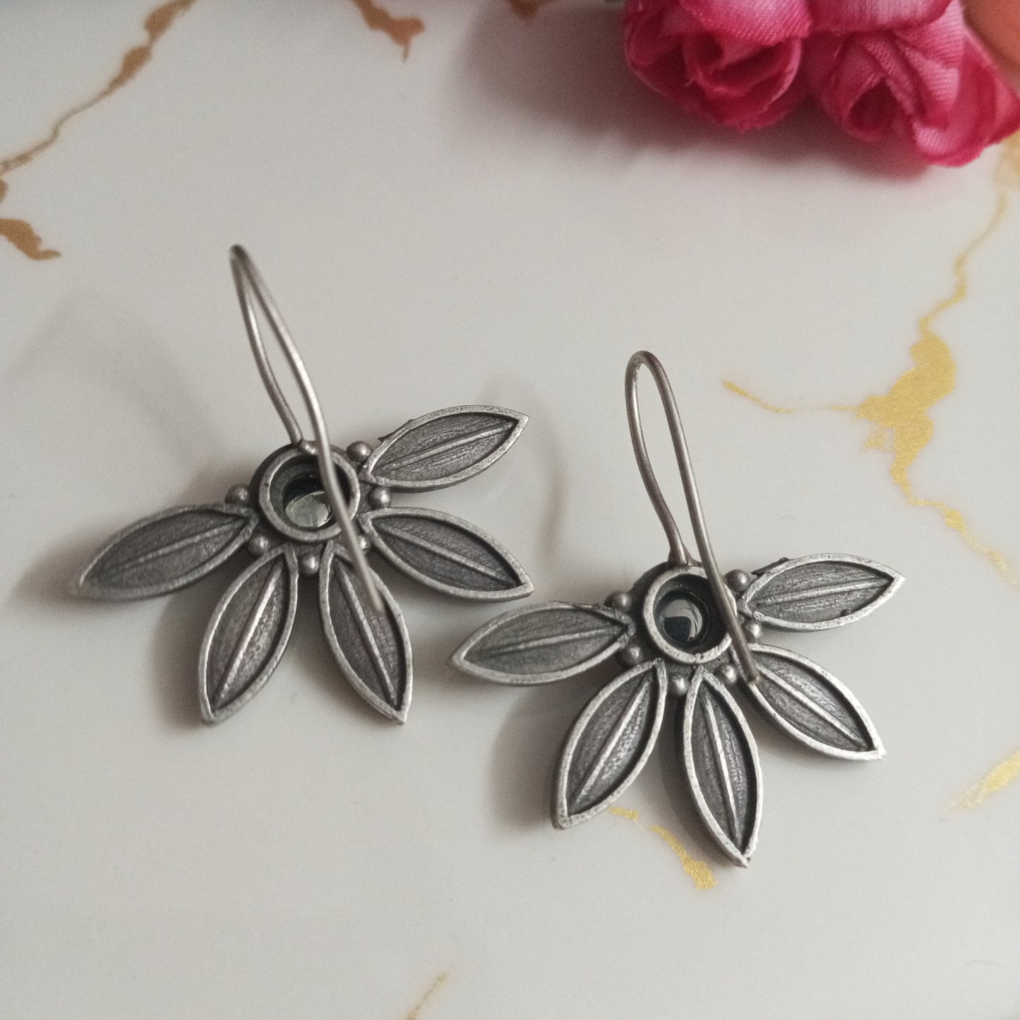 Oxidised Earrings half flower design