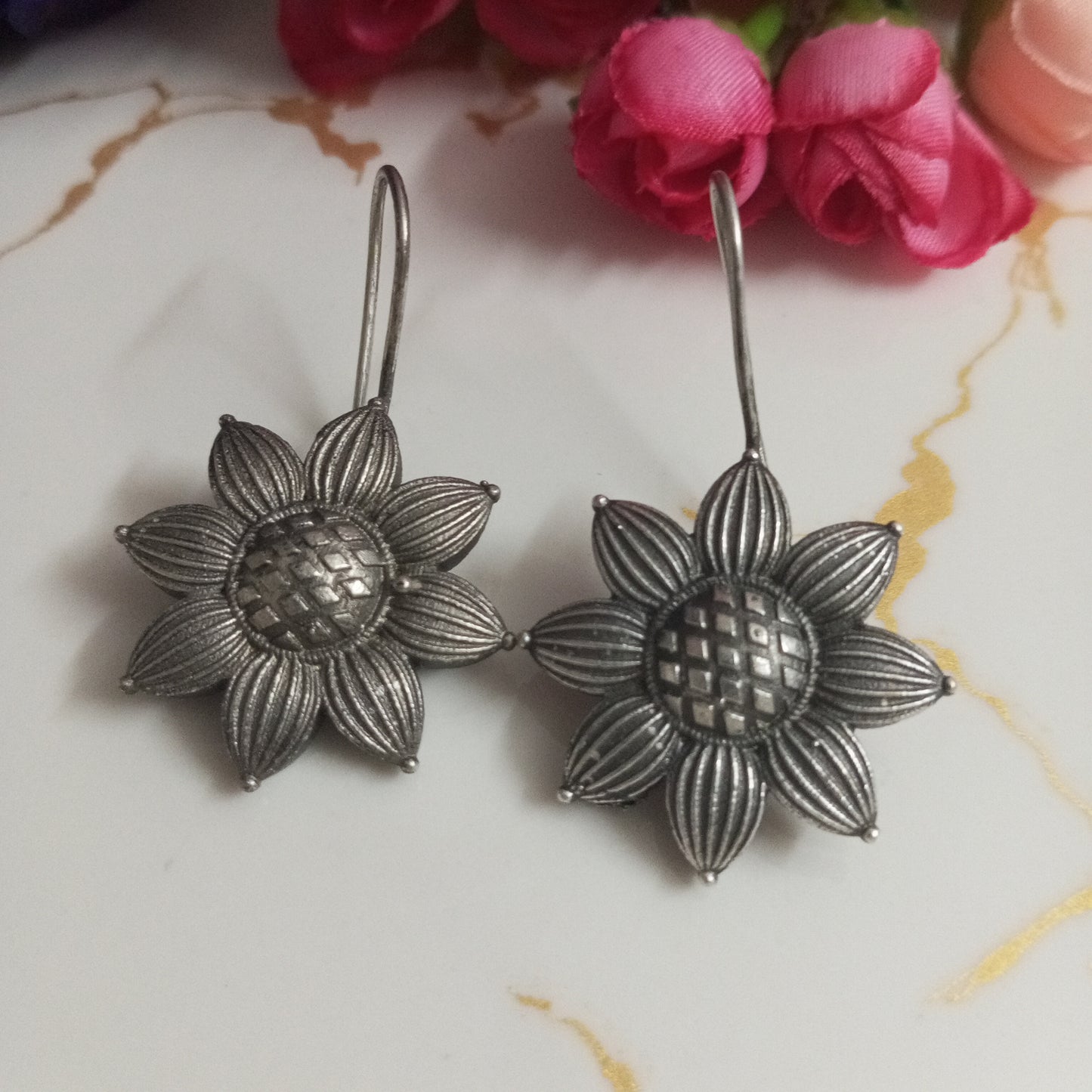 Oxidised Earrings Flower design