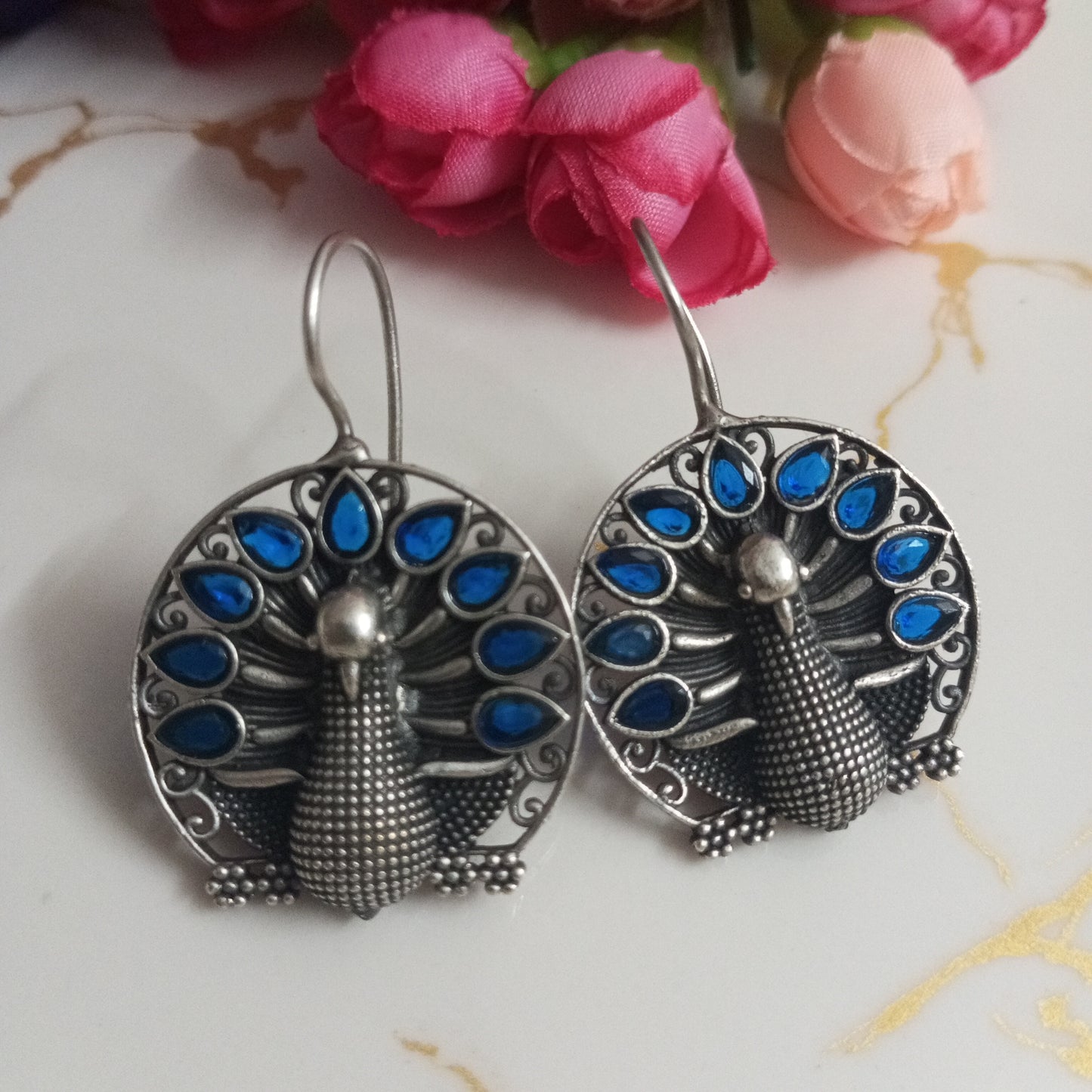 Peacock design Oxidised Earrings- Match with your outfit color