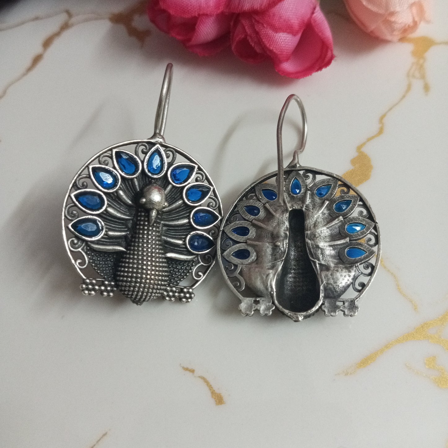 Peacock design Oxidised Earrings- Match with your outfit color