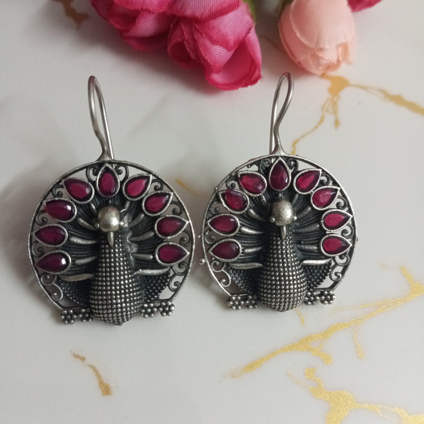 Peacock design Oxidised Earrings- Match with your outfit color
