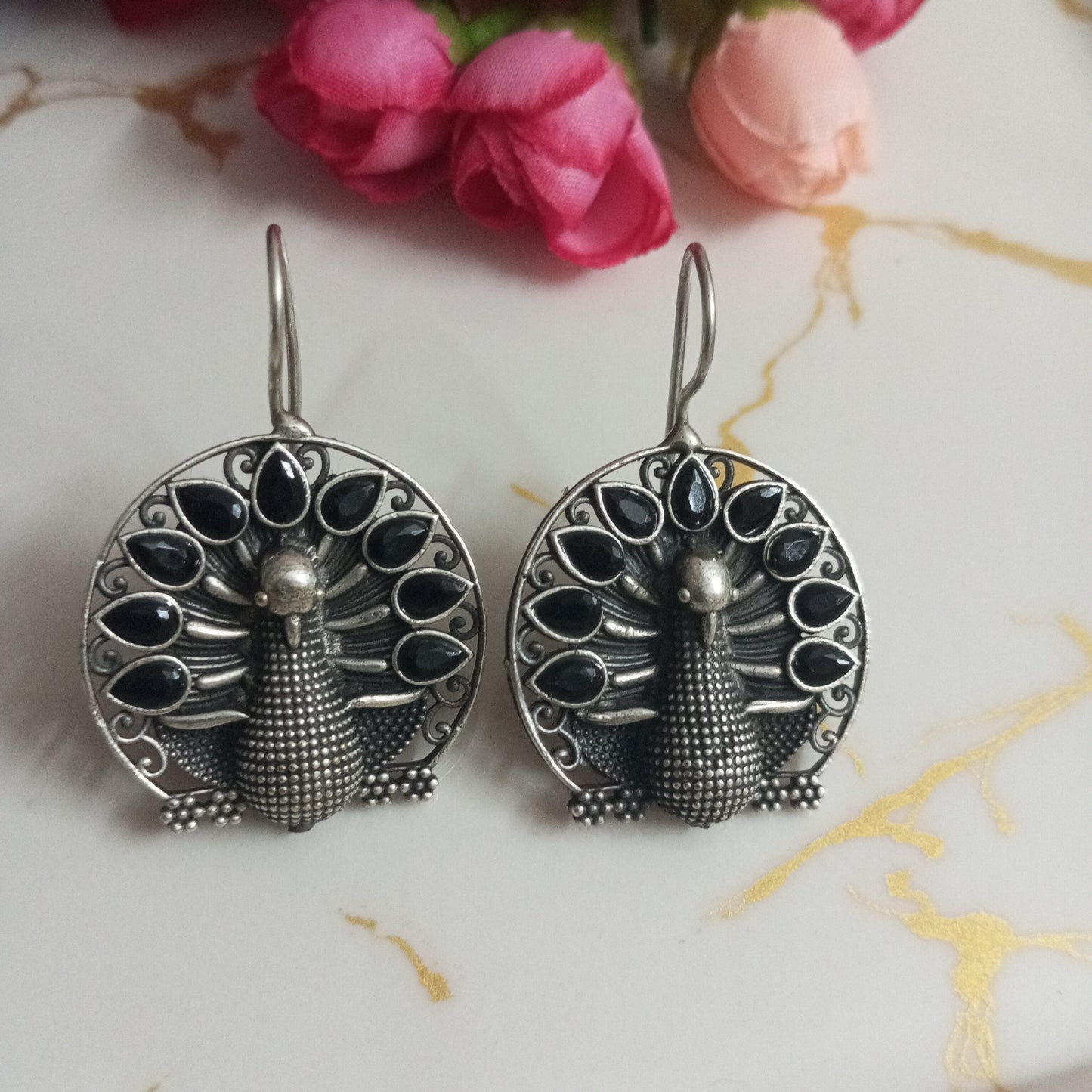 Peacock design Oxidised Earrings- Match with your outfit color
