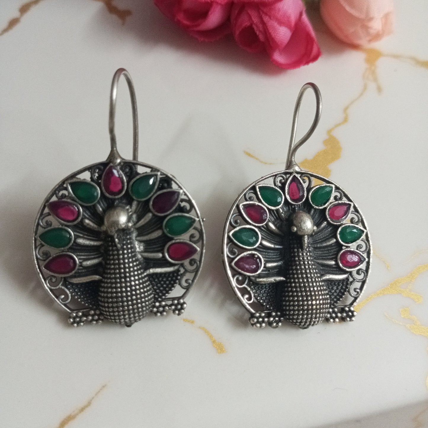 Peacock design Oxidised Earrings- Match with your outfit color