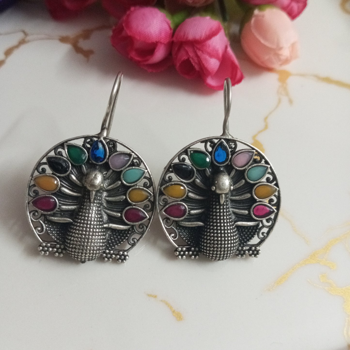 Peacock design Oxidised Earrings- Match with your outfit color
