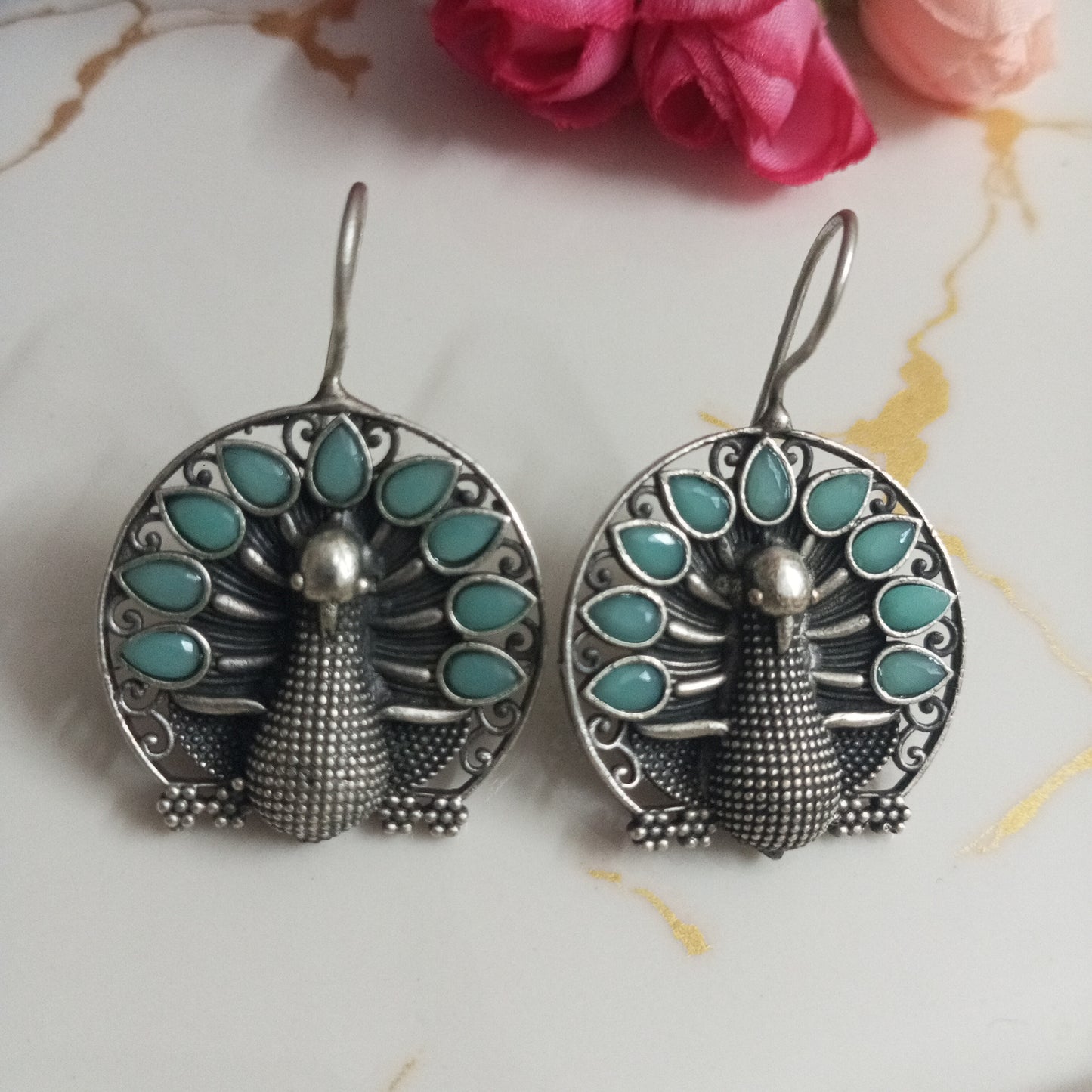 Peacock design Oxidised Earrings- Match with your outfit color