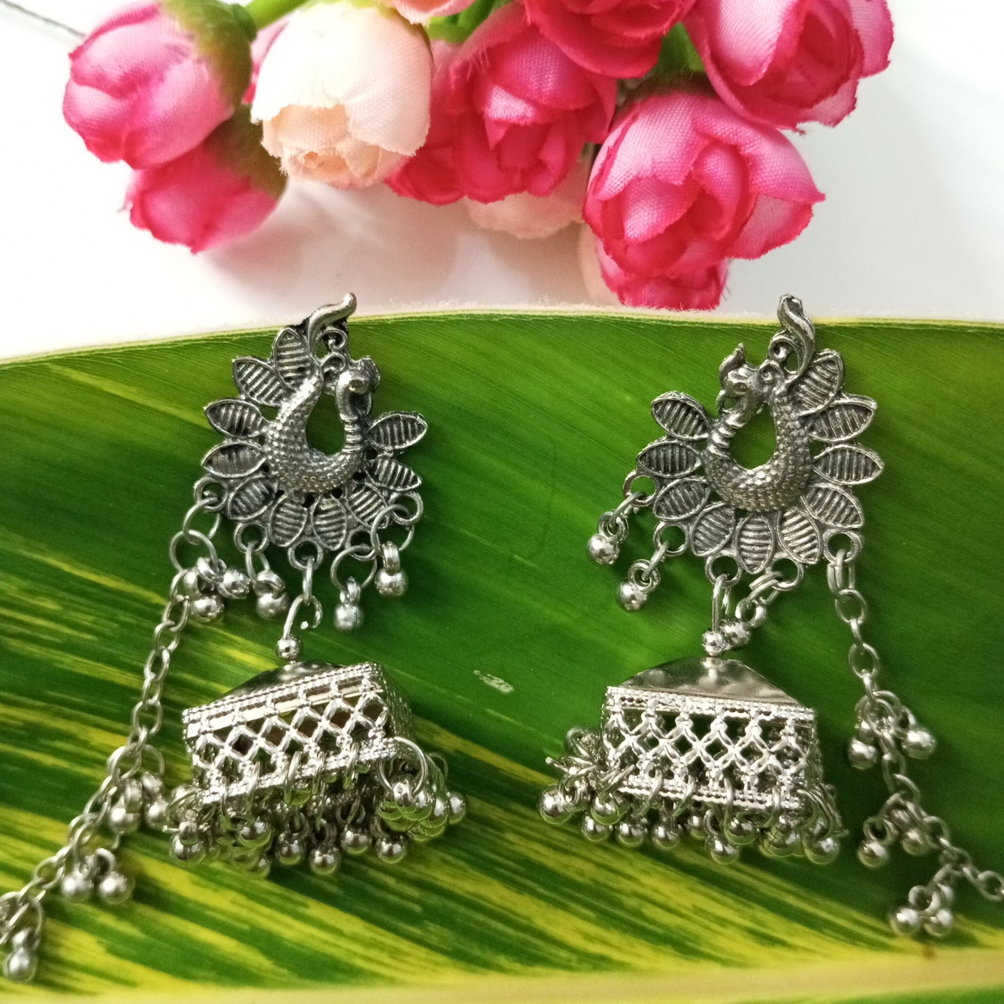 Oxidised Jhumka with Earchain- Earrings