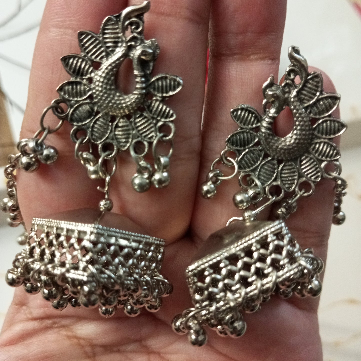 Oxidised Jhumka with Earchain- Earrings