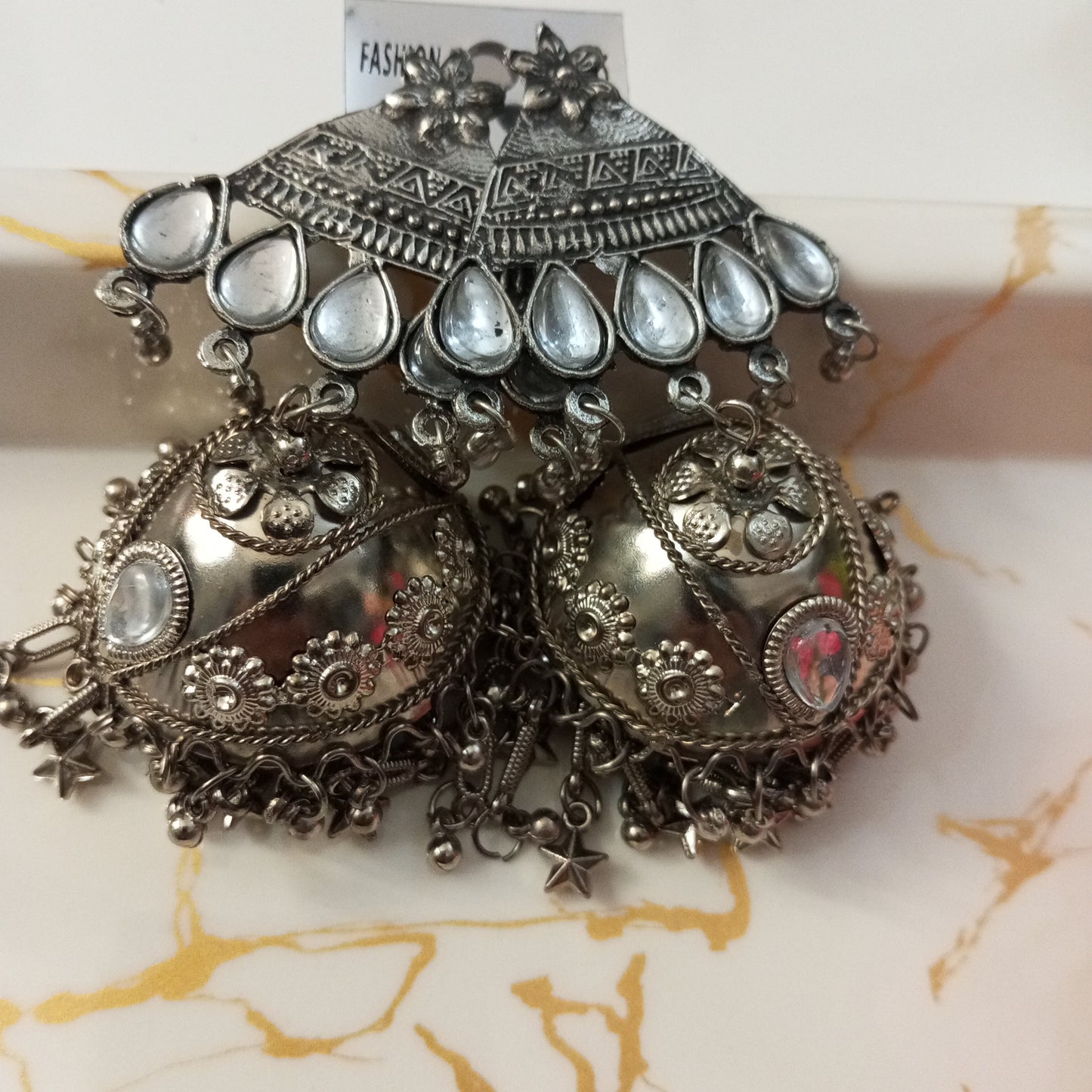 Oxidised Big Jhumka Earrings with Mirror work