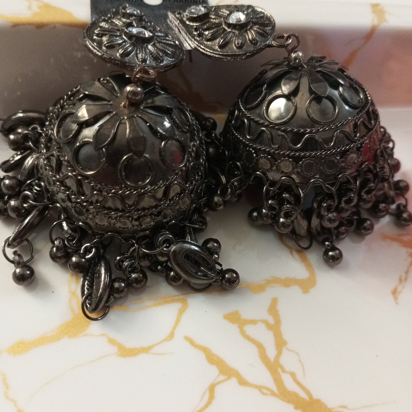 Oxidised Big Jhumka Earrings with Mirror work