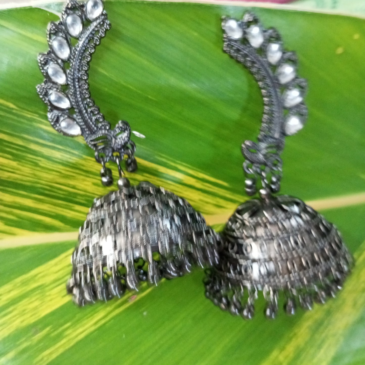 Oxidised Big Jhumka Earrings with Mirror work