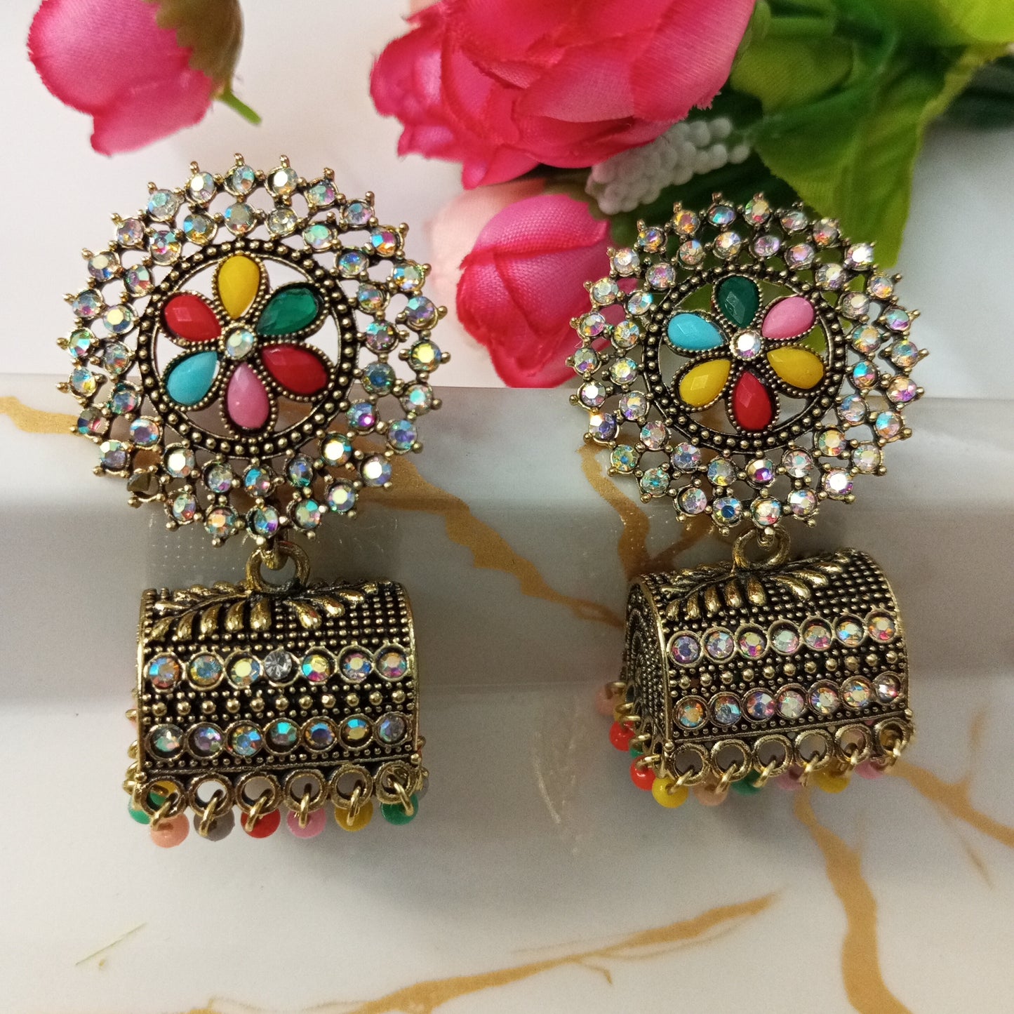 Multicolor Jhumki Ethnic Earrings