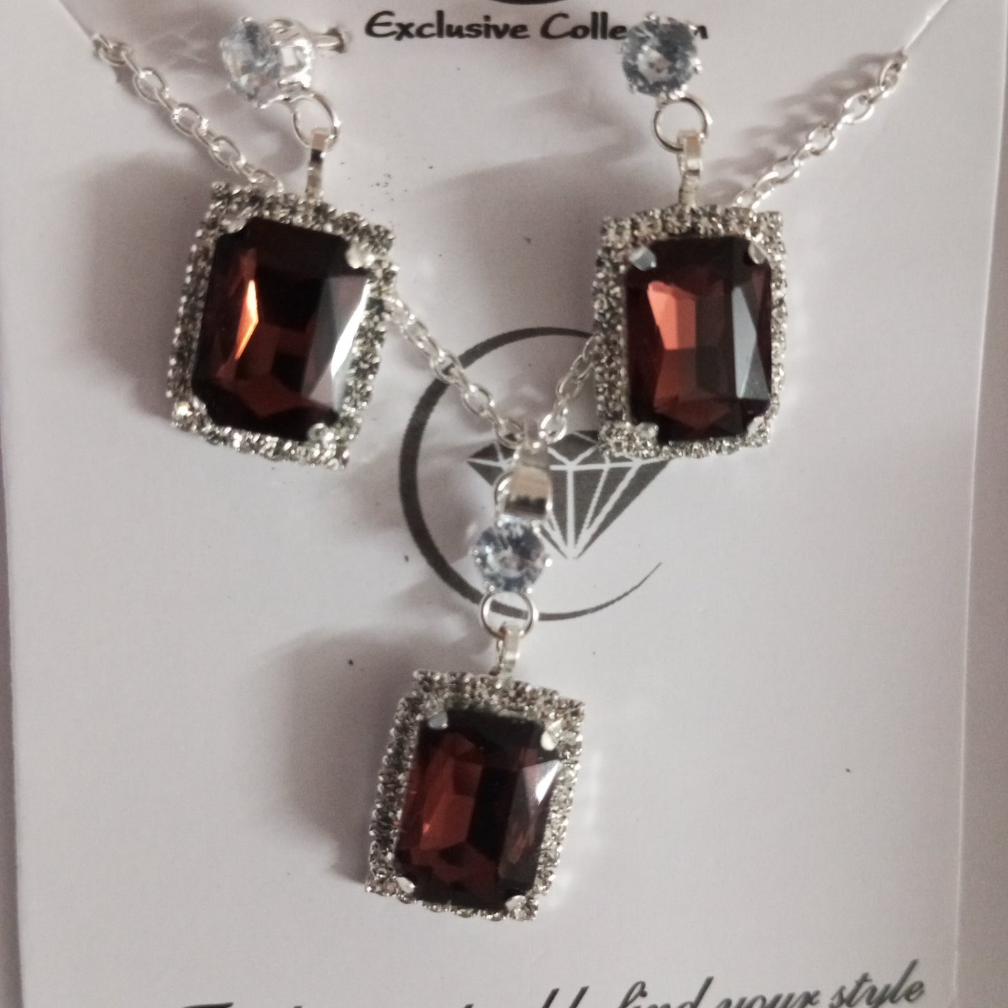 Silver Chain with Pendant and Earrings-Rectangle