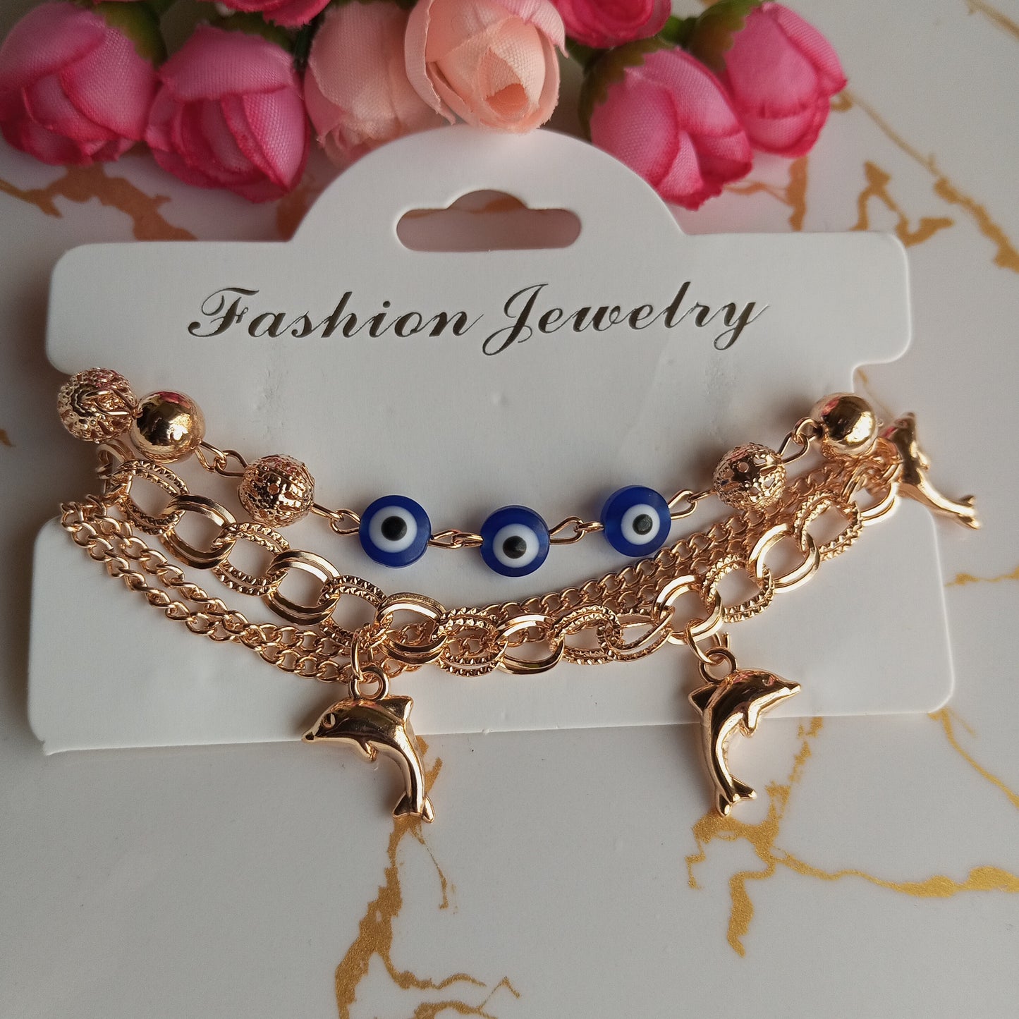 Multilayer Adjustable Bracelet- Fishes and Evil eye