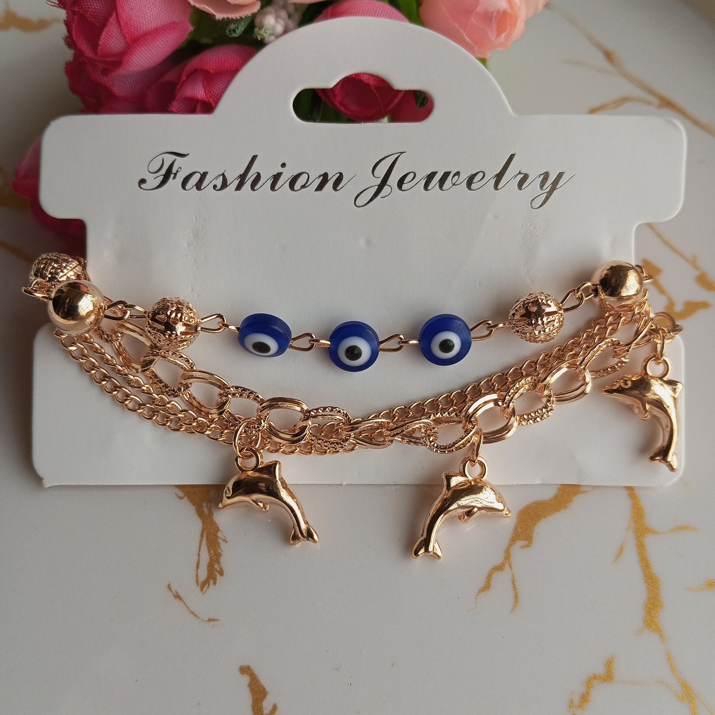 Multilayer Adjustable Bracelet- Fishes and Evil eye
