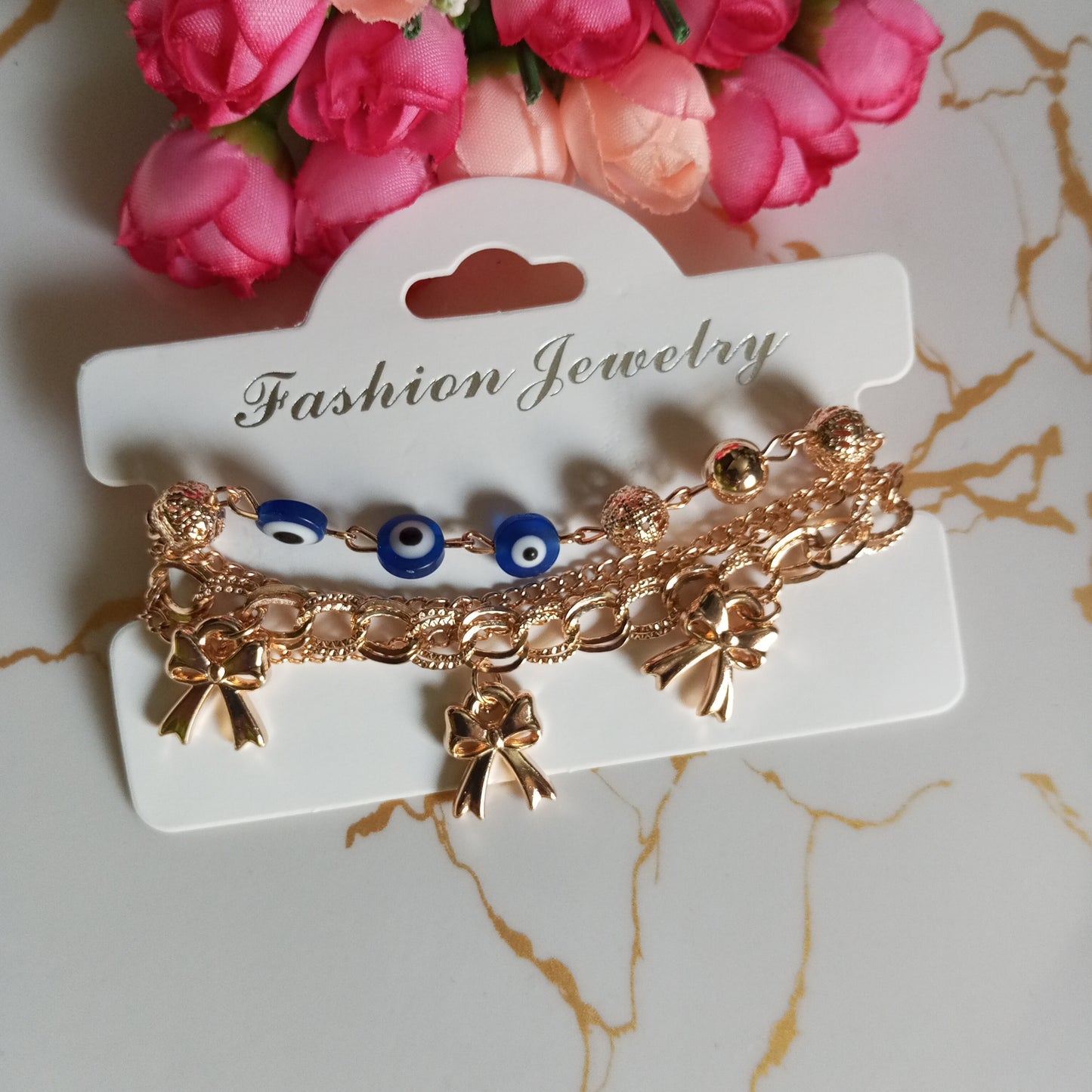 Multilayer Adjustable Bracelet- Bow and Evil eye