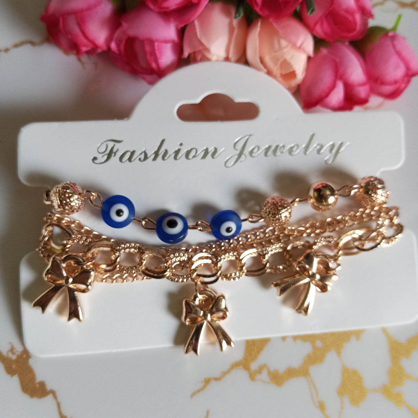 Multilayer Adjustable Bracelet- Bow and Evil eye