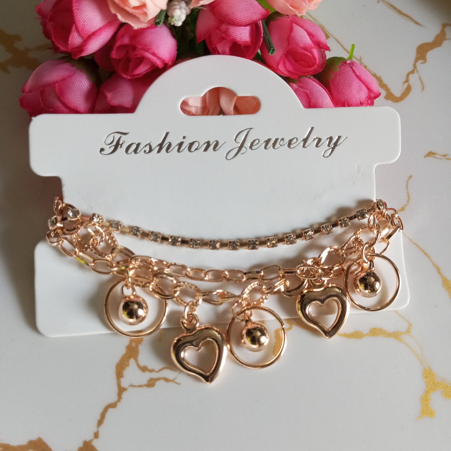 Cz Multilayer Adjustable Bracelet- Hearts