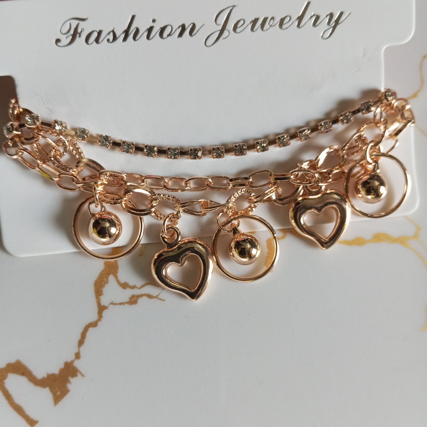 Cz Multilayer Adjustable Bracelet- Hearts
