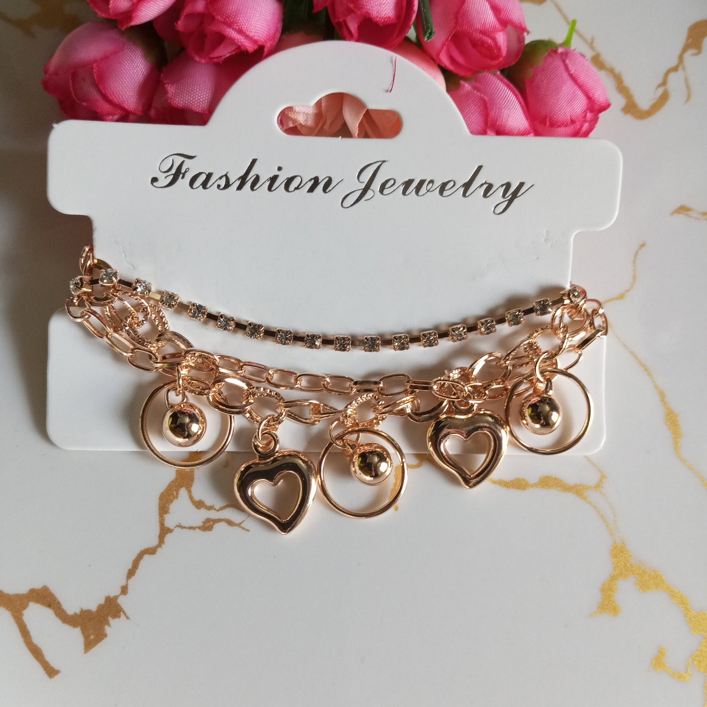 Cz Multilayer Adjustable Bracelet- Hearts