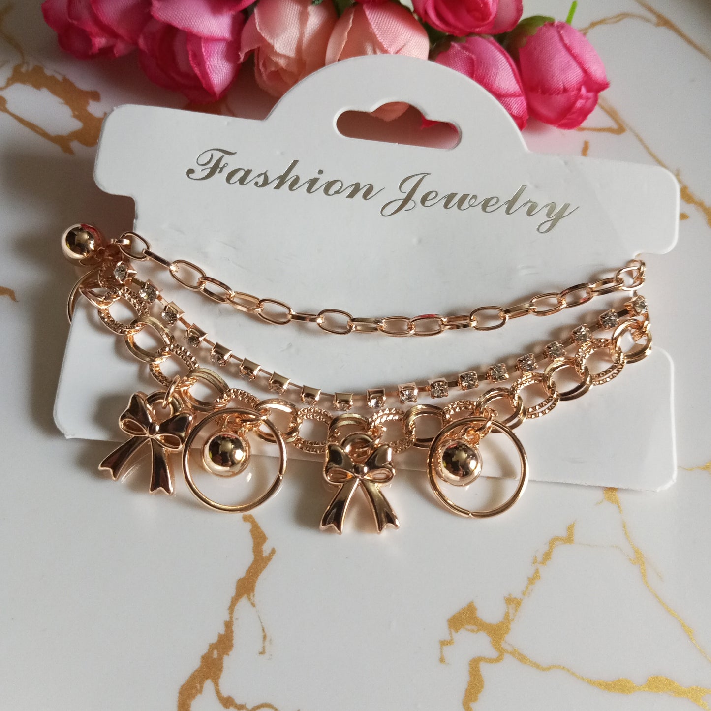 Cz Multilayer Adjustable Bracelet- Bows