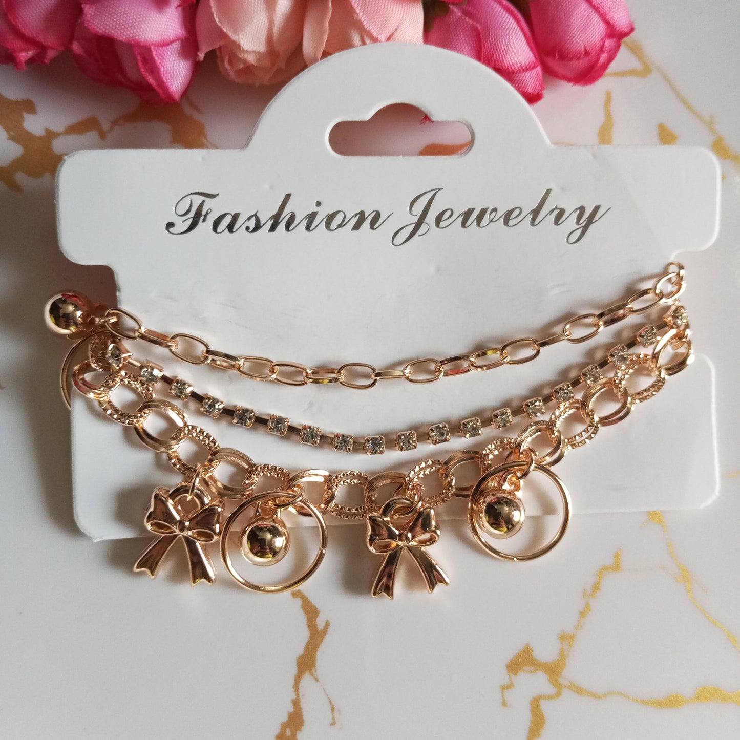Cz Multilayer Adjustable Bracelet- Bows