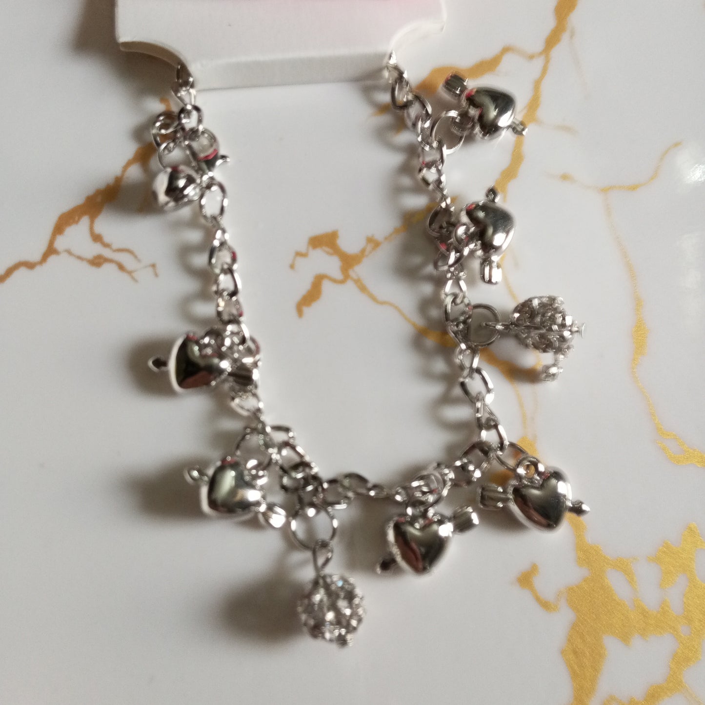 Silver Adjustable Bracelet- Hanging Hearts