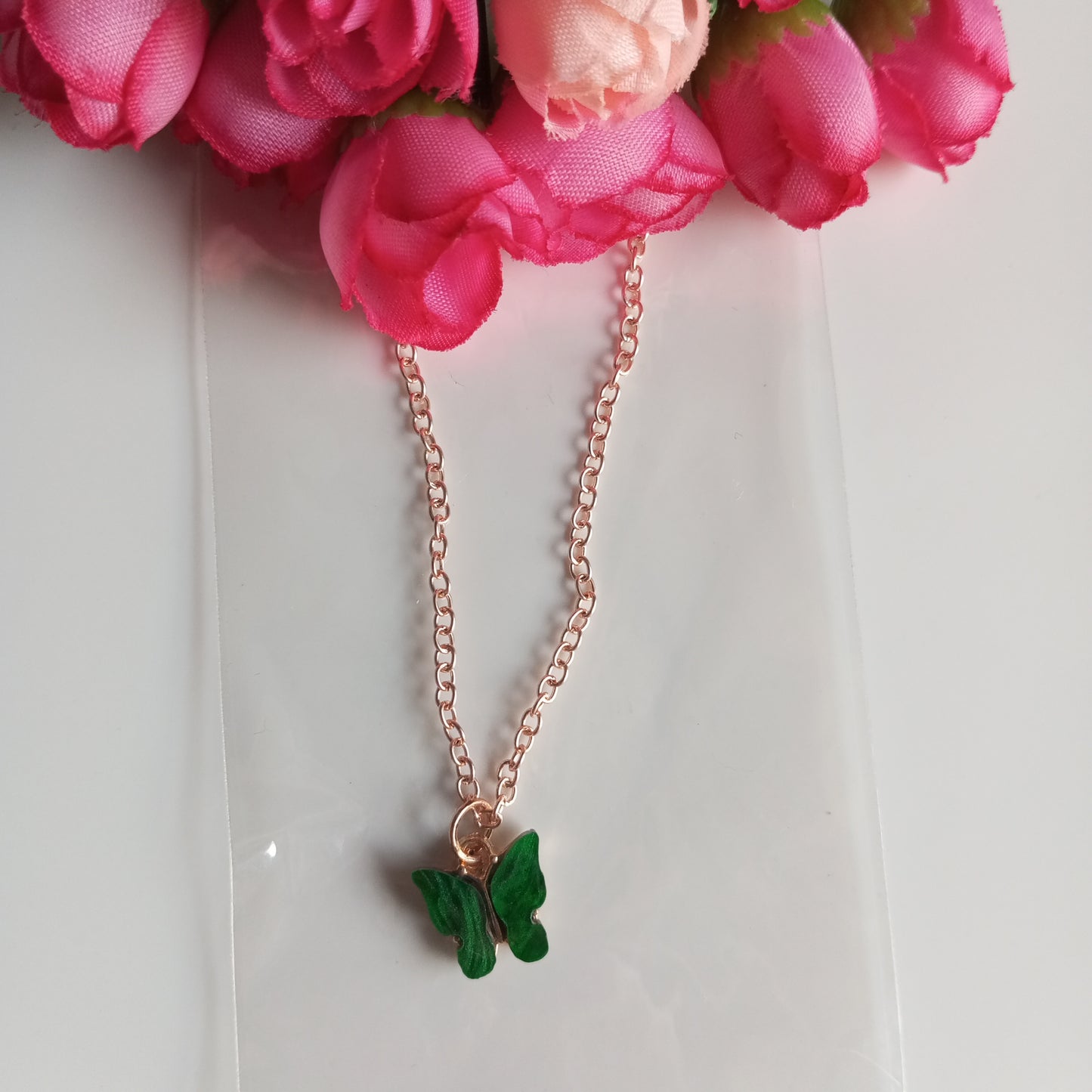 Chain with Pendant- Green Butterfly