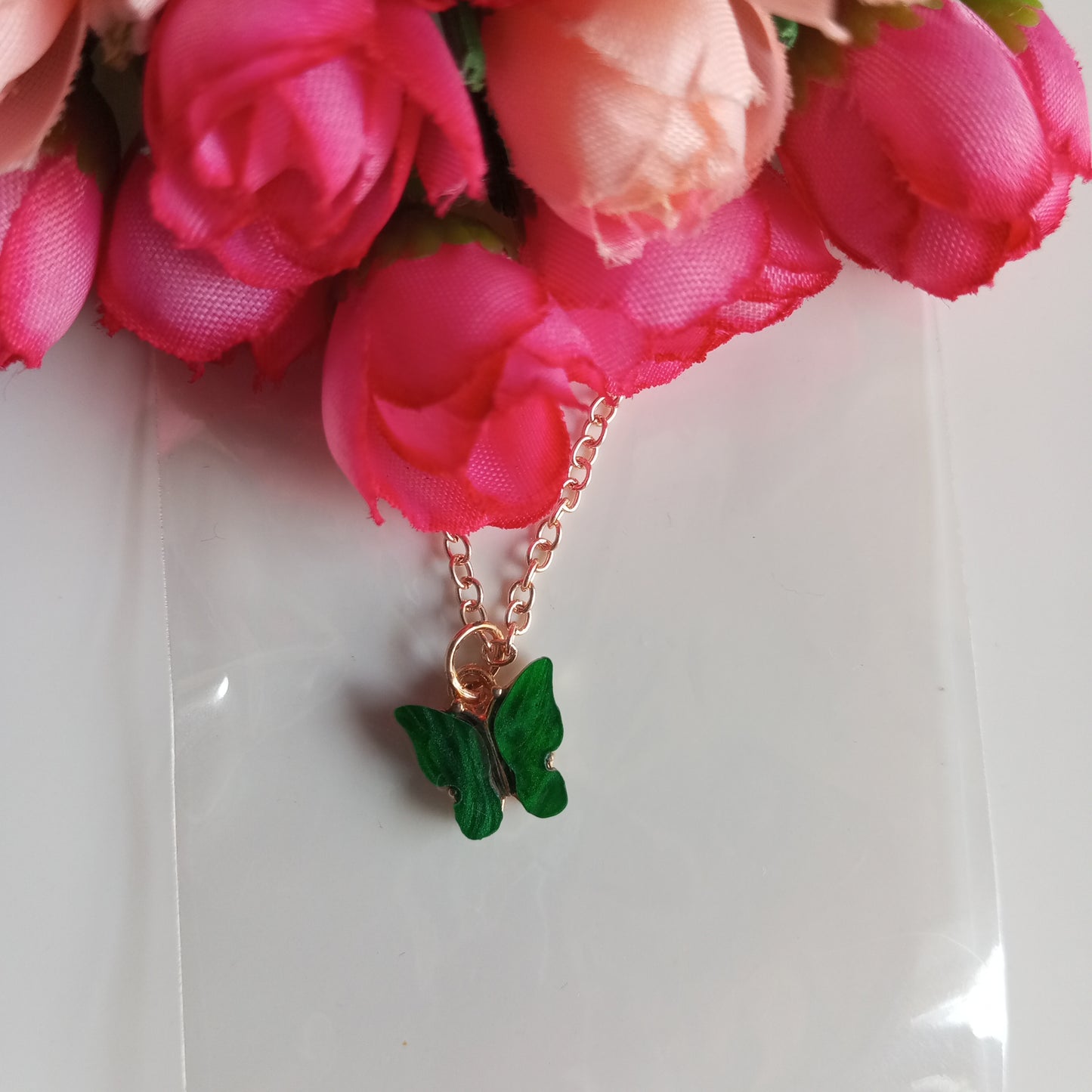 Chain with Pendant- Green Butterfly