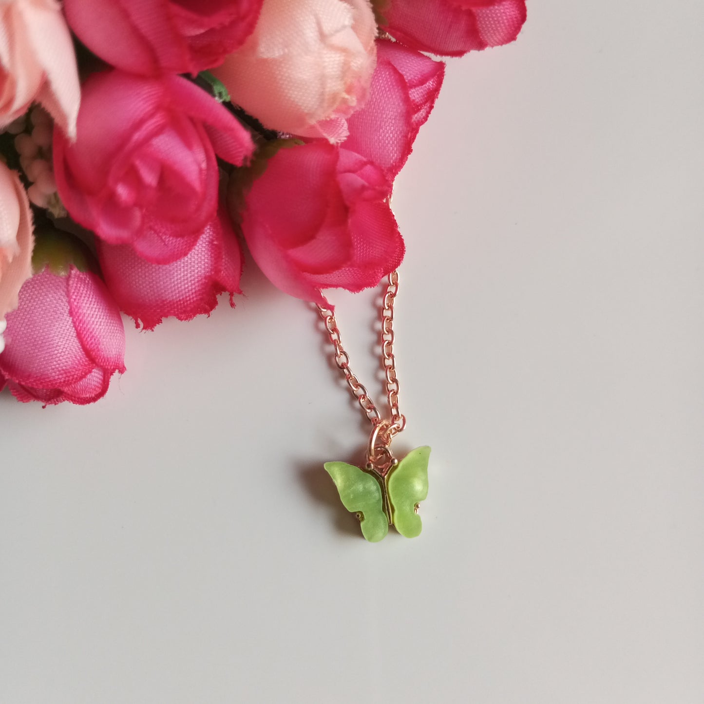 Chain with Pendant- Light Green Butterfly