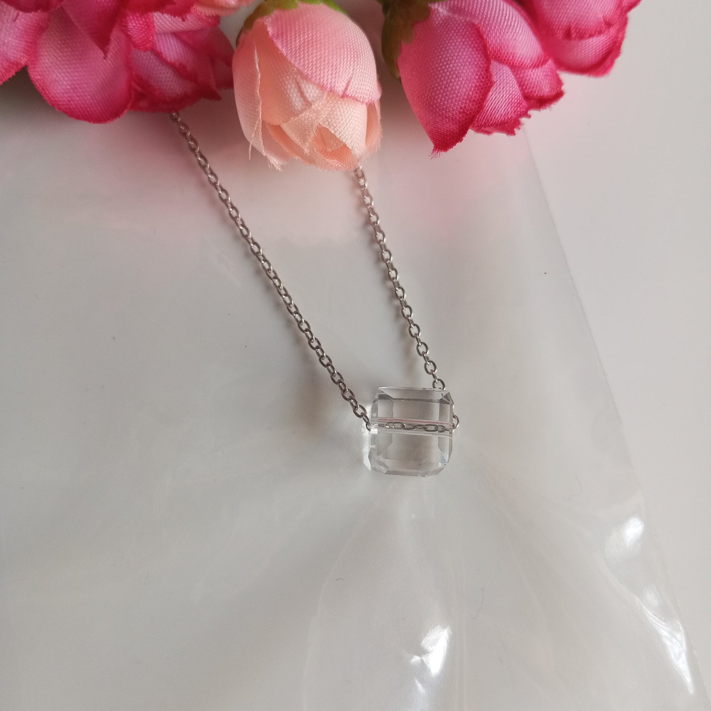 Silver Chain with Pendant- Transparent Stone