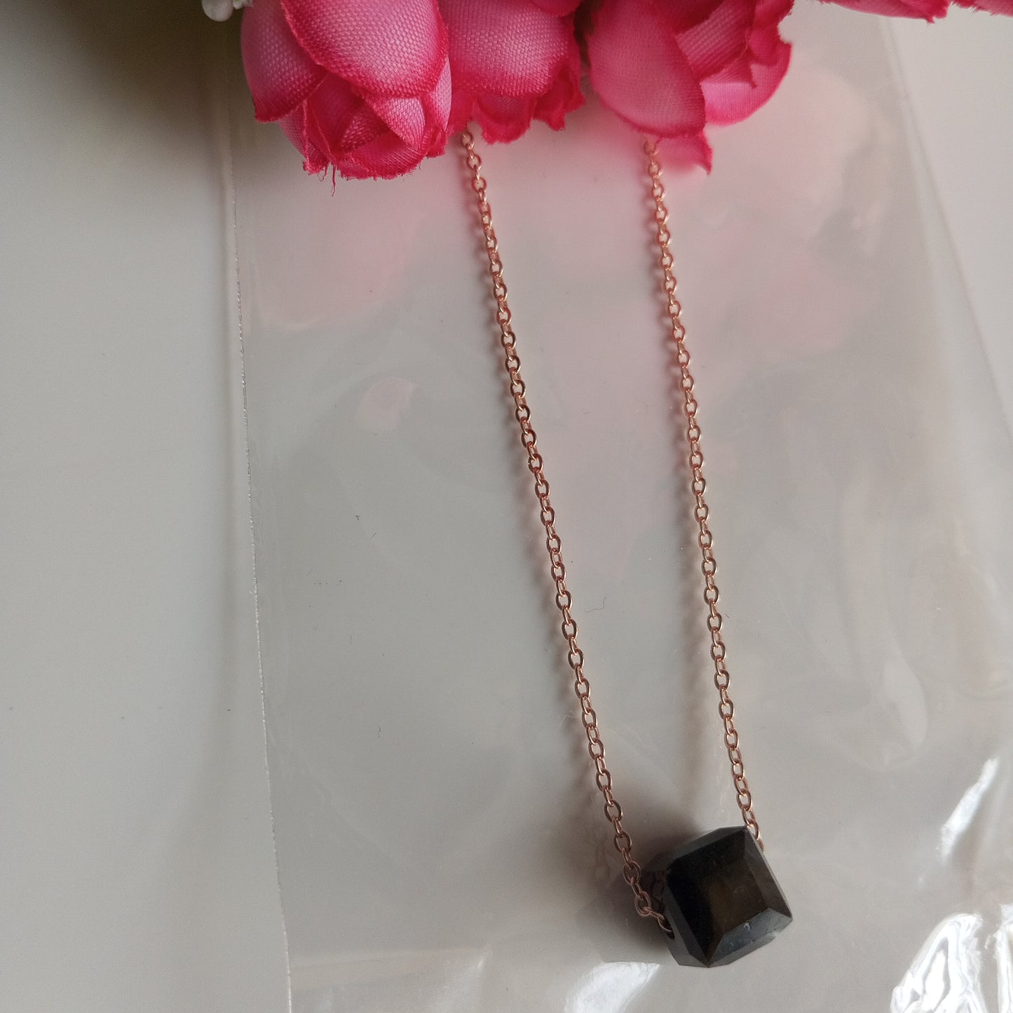 Chain with Pendant- Black Stone