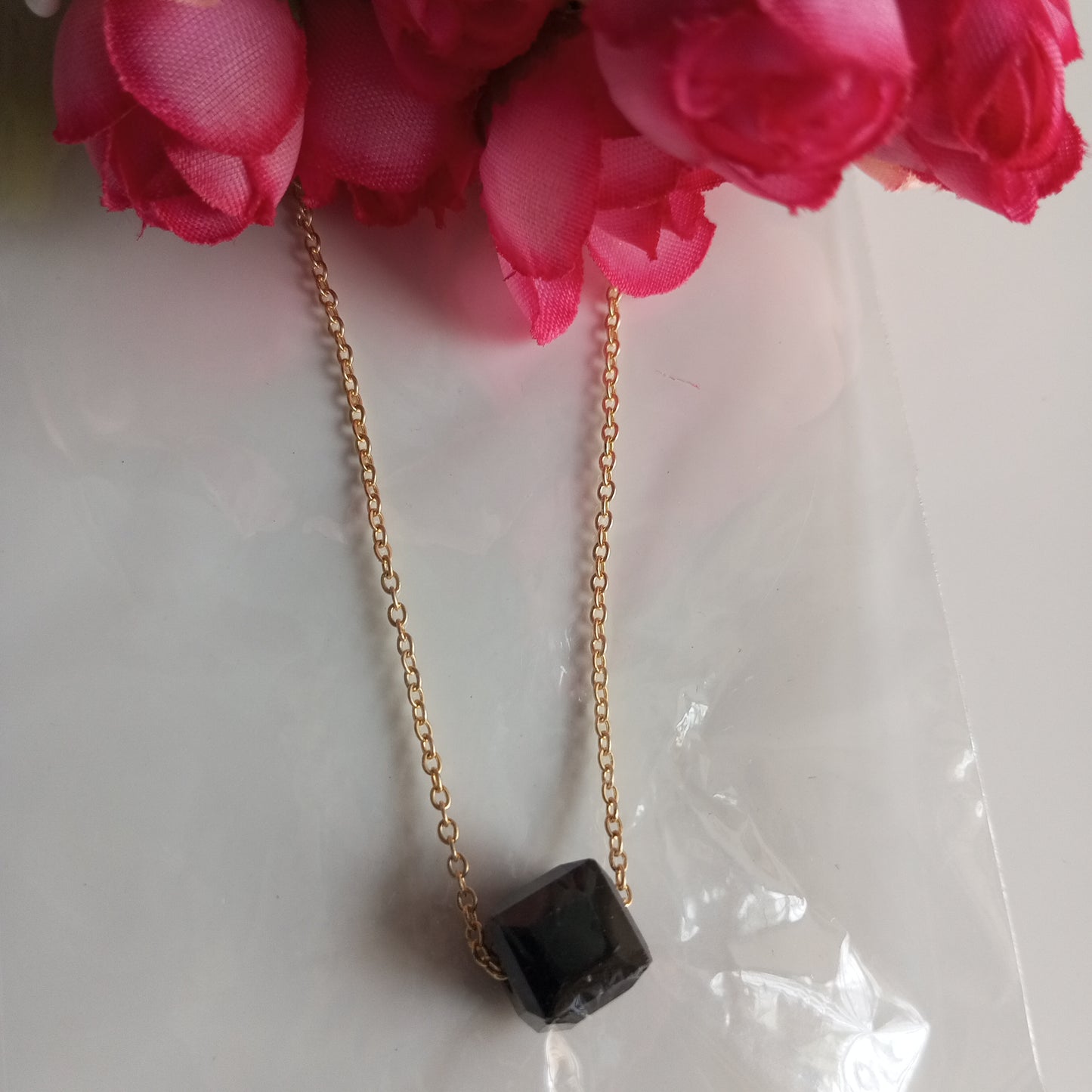 Gold Chain with Pendant- Black Stone
