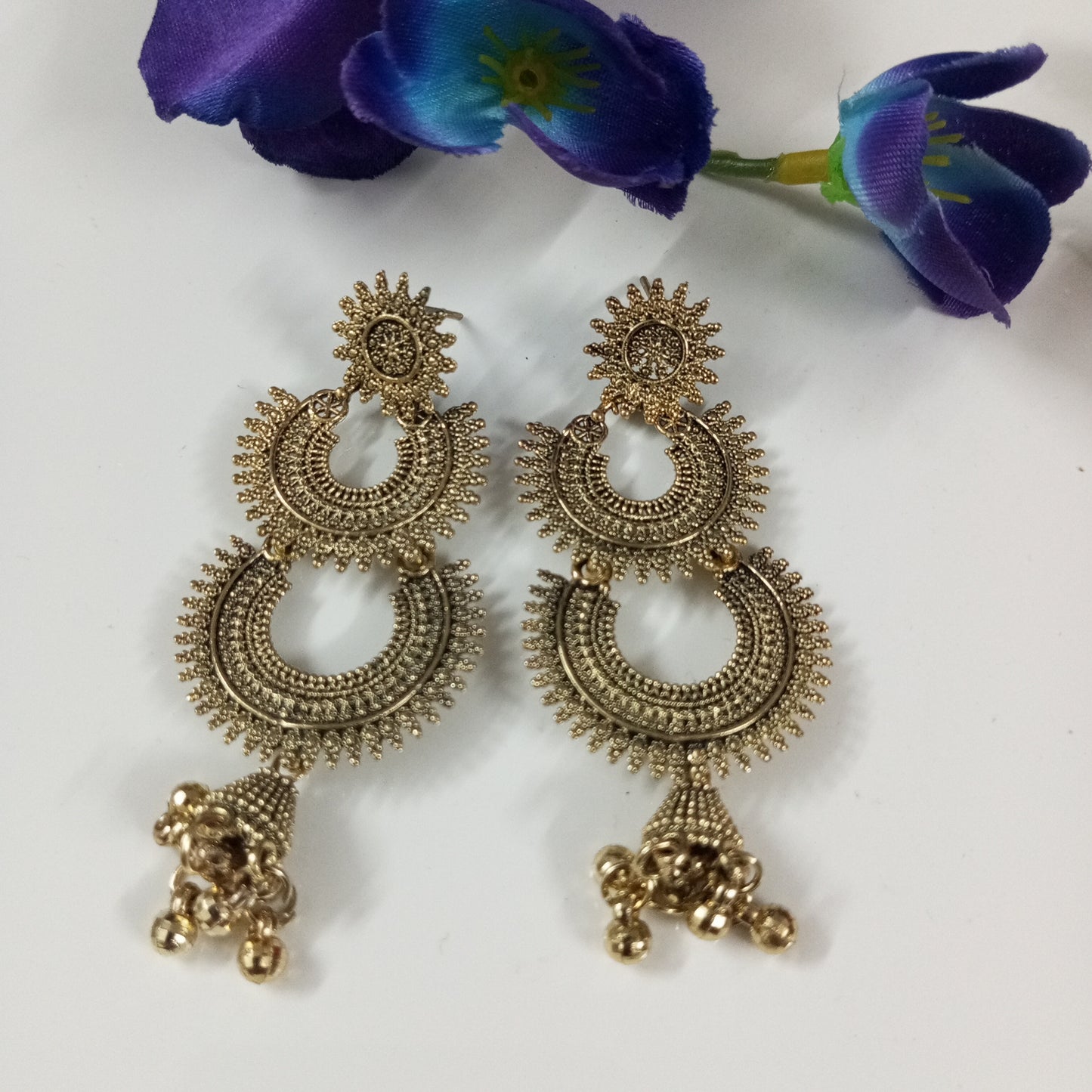 Oxidised Copper Look Long Earrings