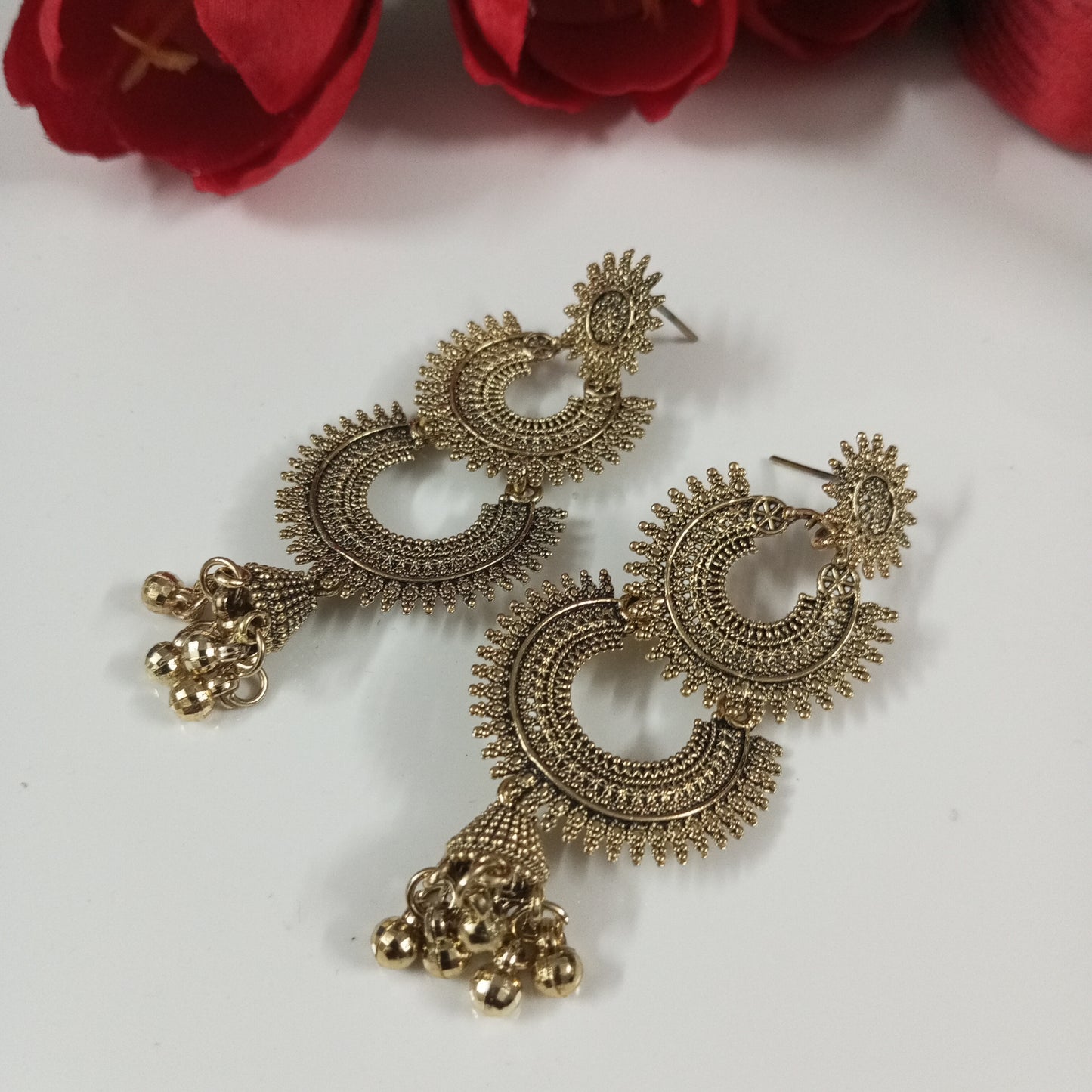 Oxidised Copper Look Long Earrings