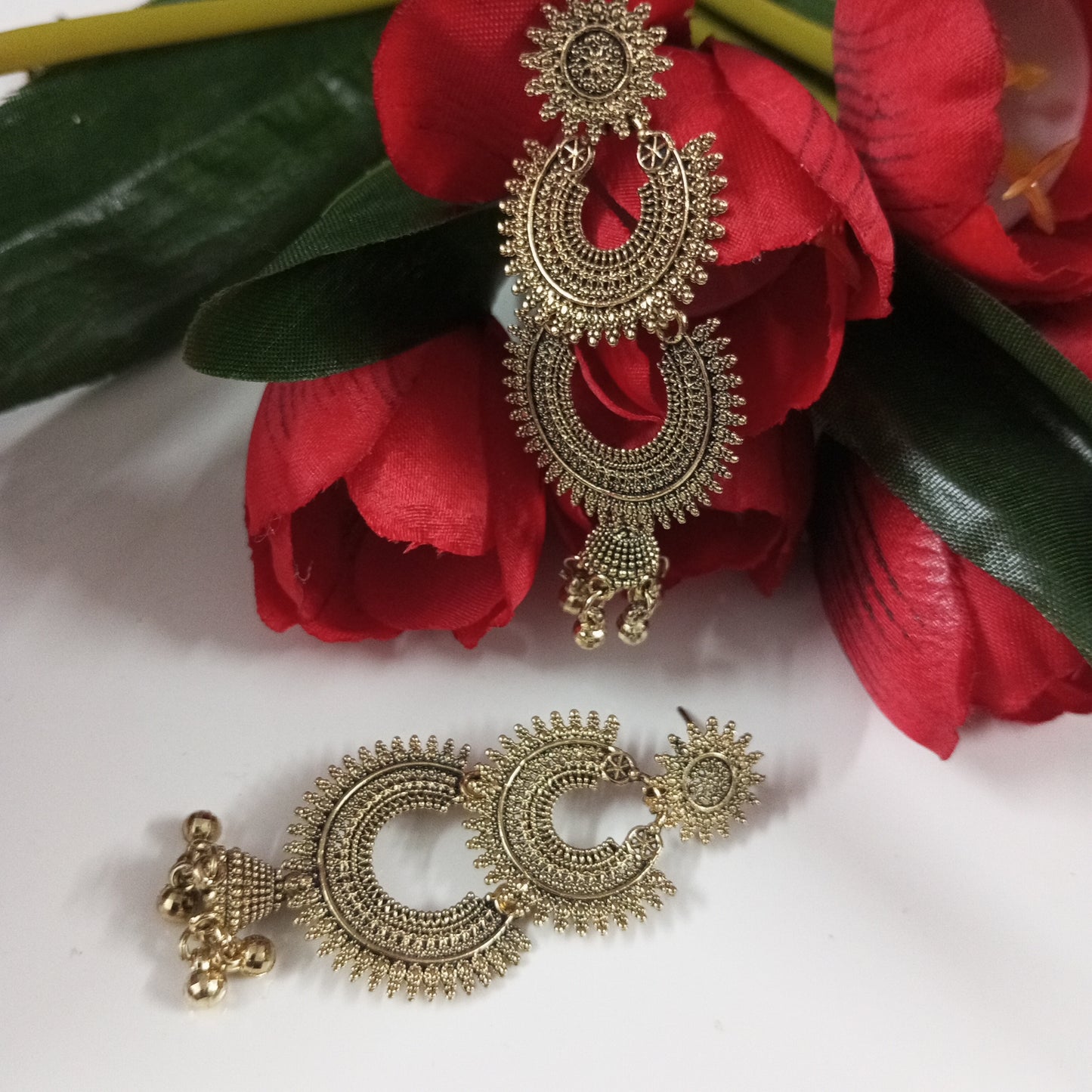 Oxidised Copper Look Long Earrings