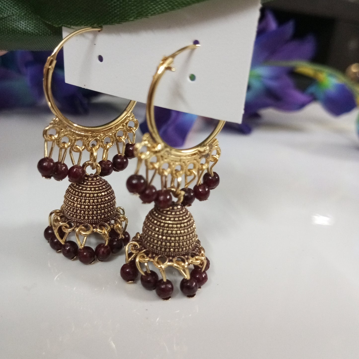 Oxidised Hoop with Jhumka Earrings