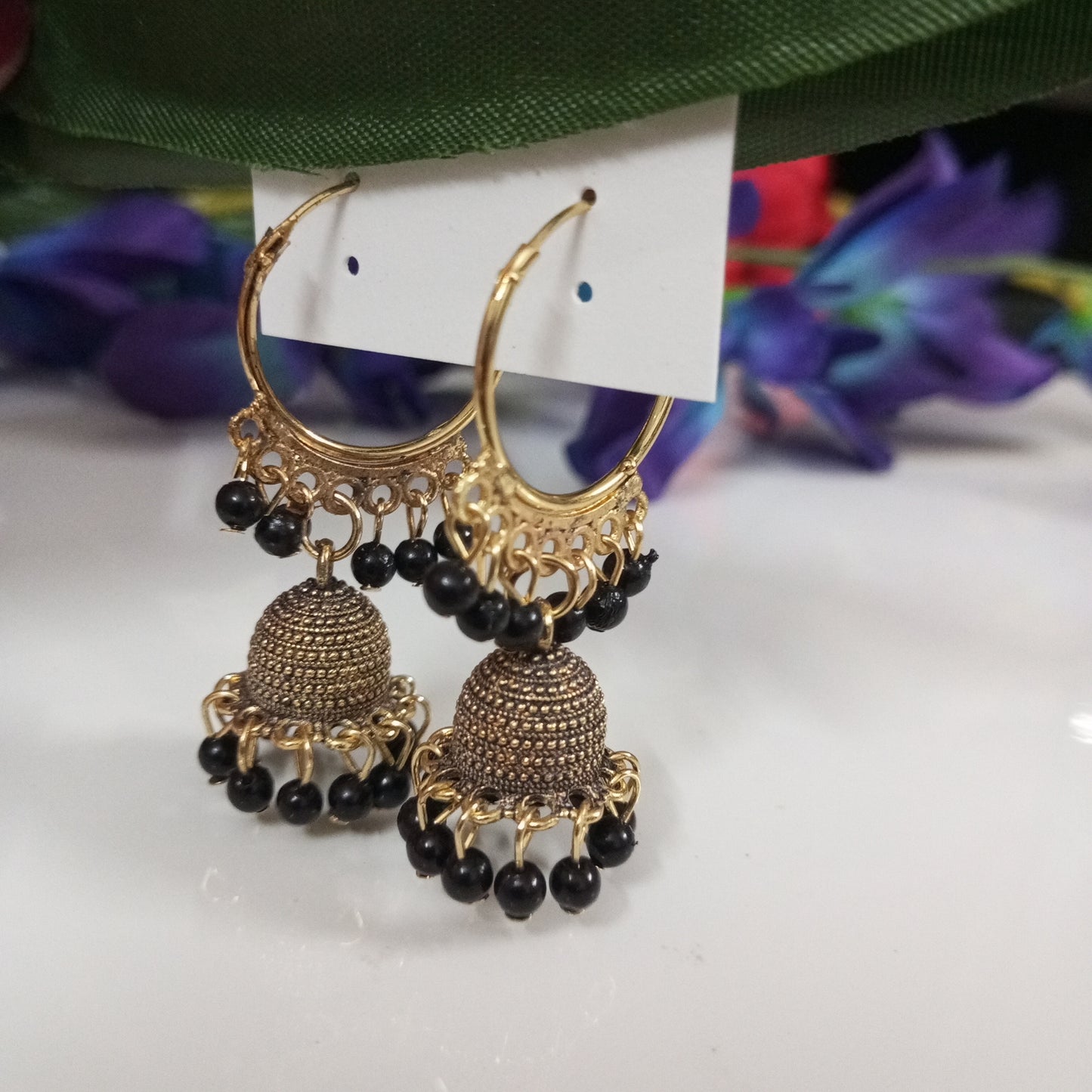 Oxidised Hoop with Jhumka Earrings