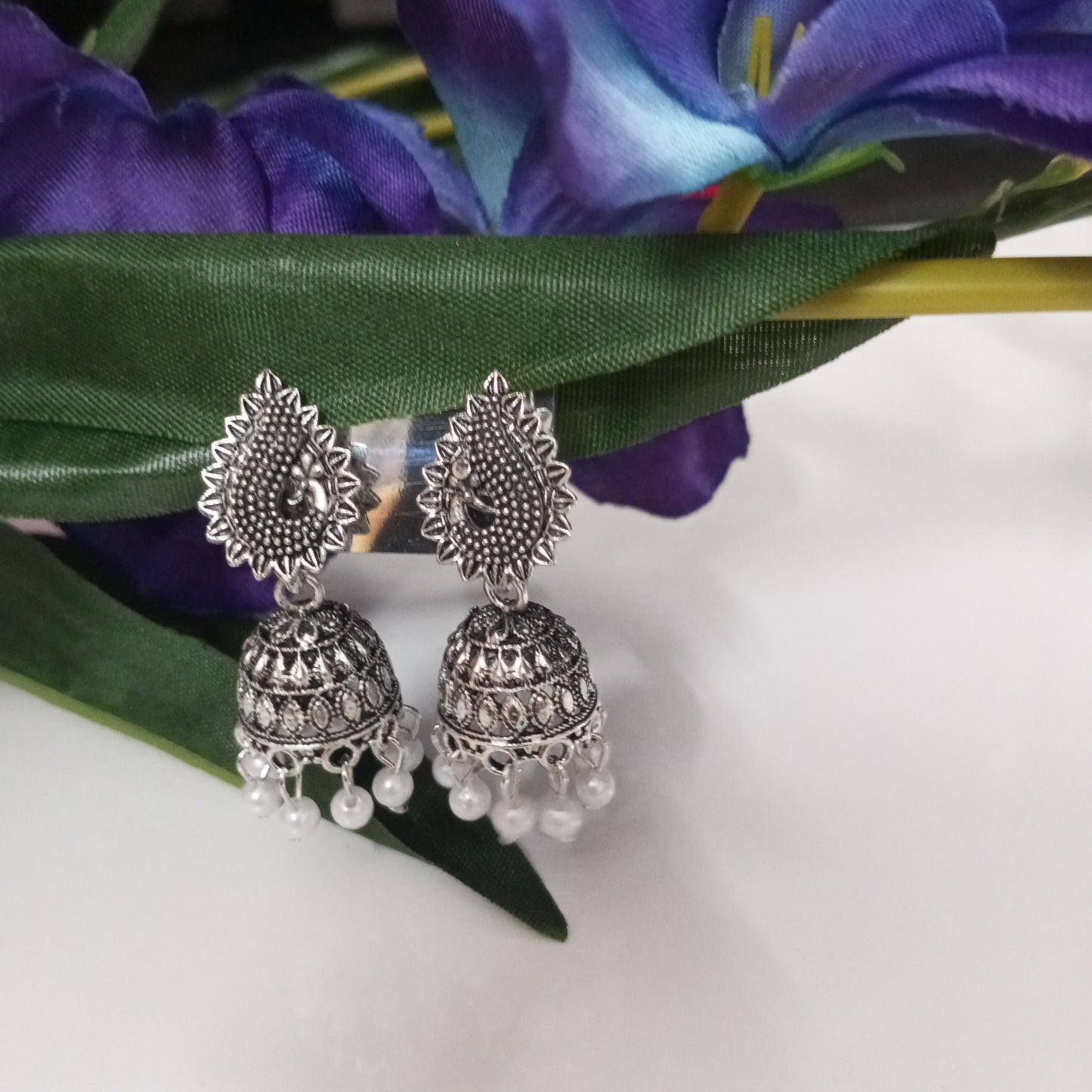 Oxidised Vani Jhumka Earrings