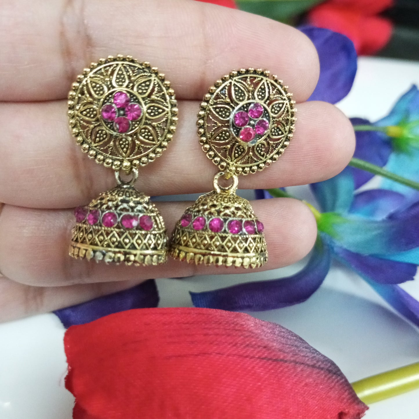 Oxidised Ratna Jhumka Earrings