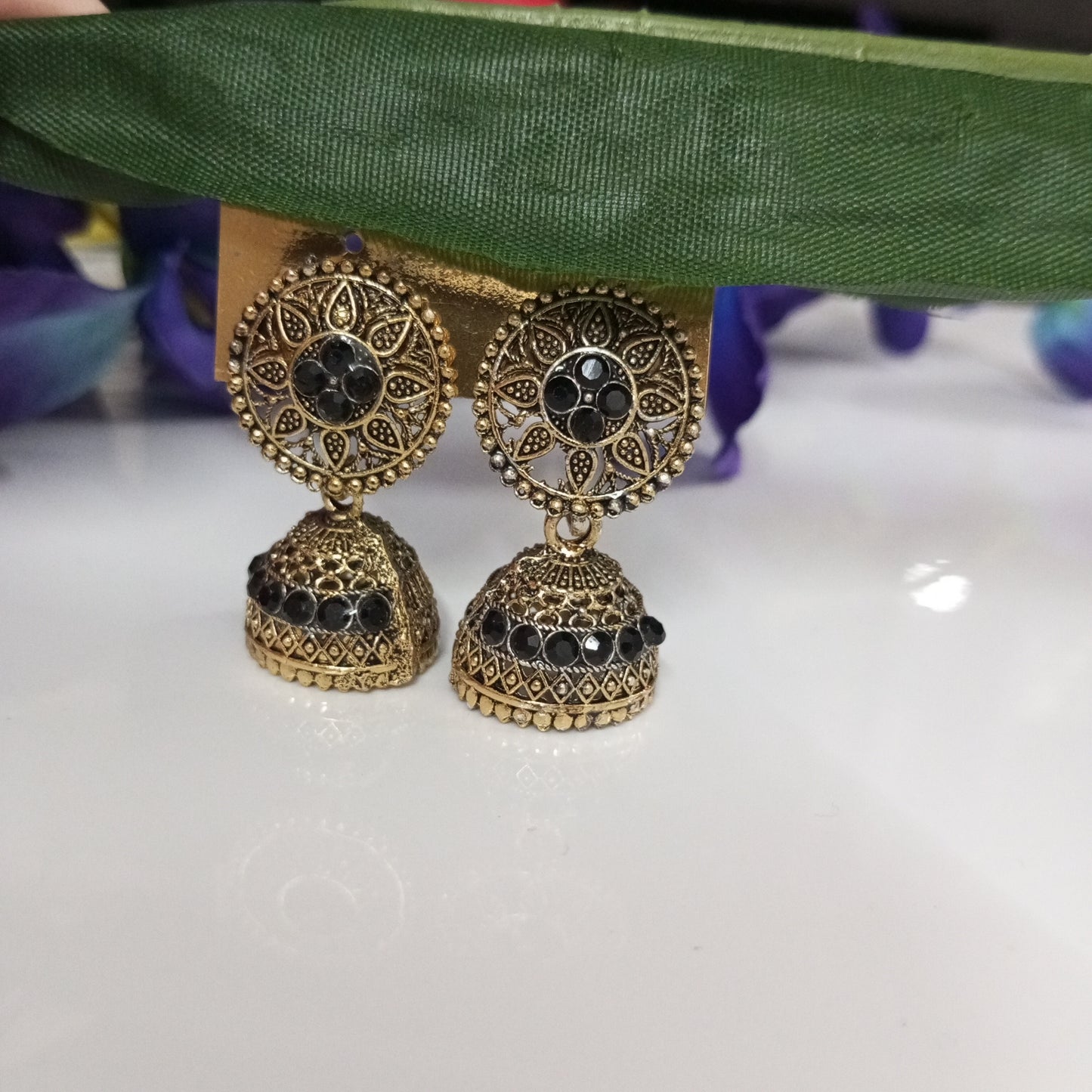 Oxidised Ratna Jhumka Earrings