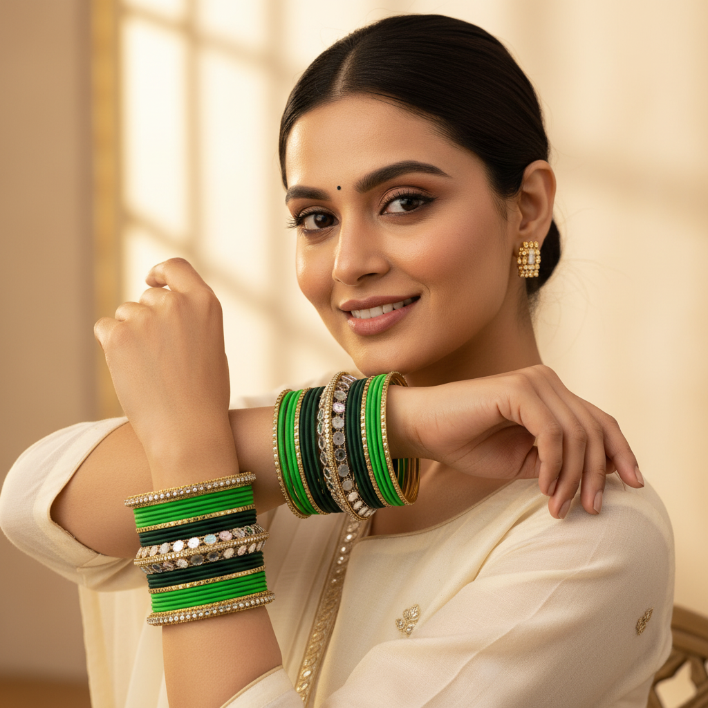 Green Metal Bangle Set_RDTLGDG