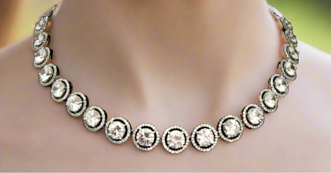 American Diamond Necklace with Drop Earrings